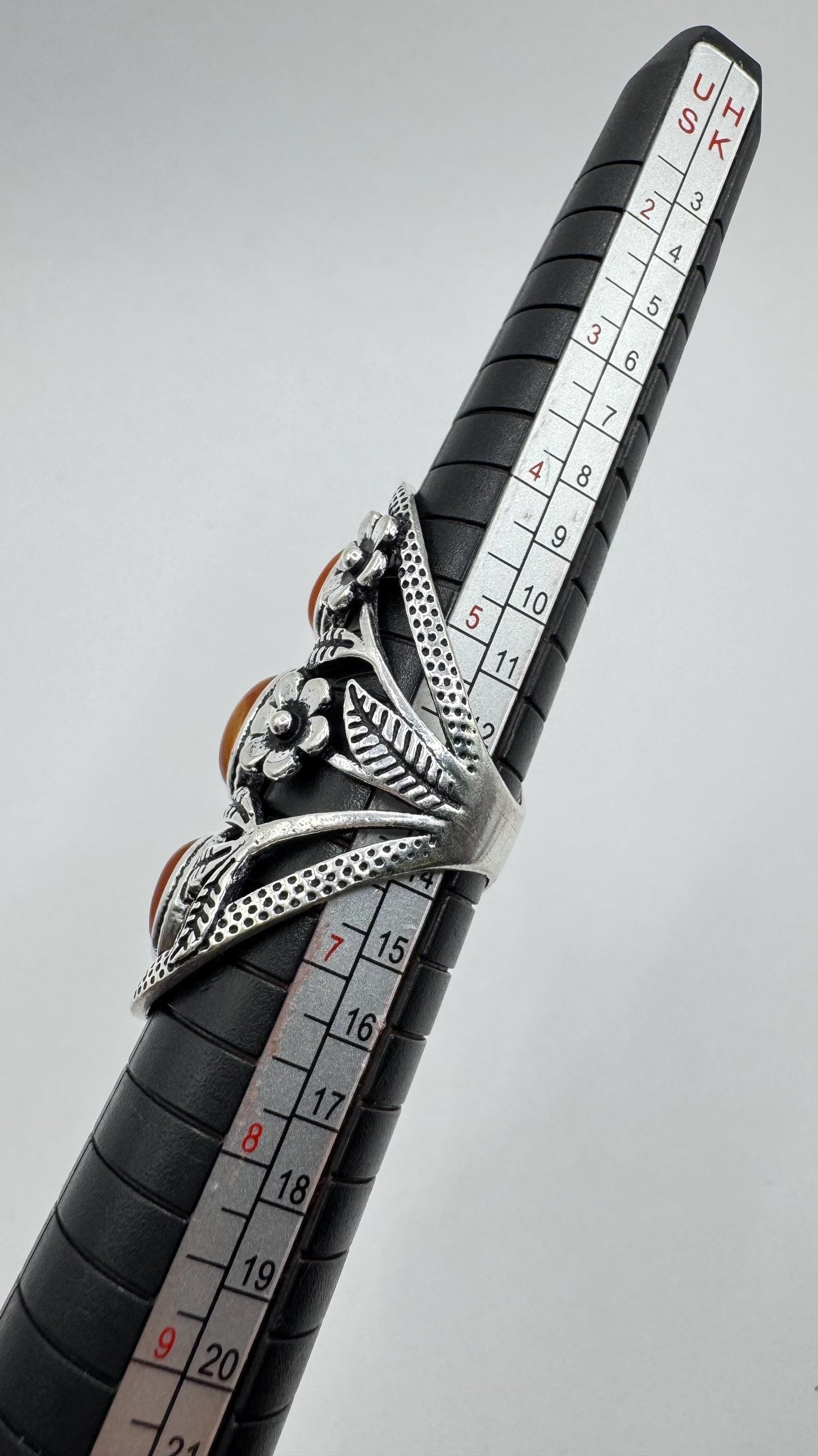 Vintage Red Carnelian Silver White Bronze Boho Statement Ring