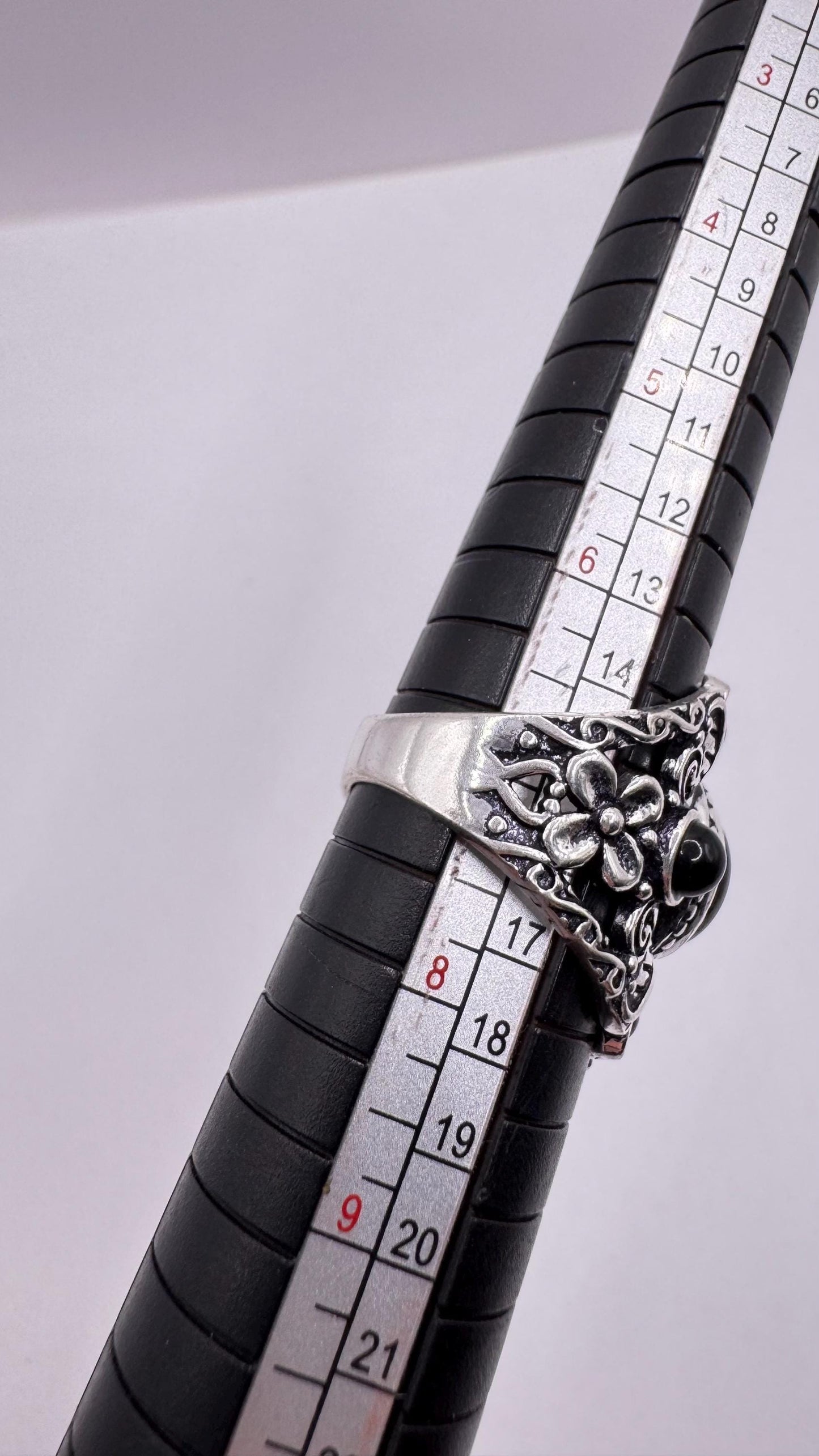 Vintage Black Onyx Silver Cocktail Ring Size 7