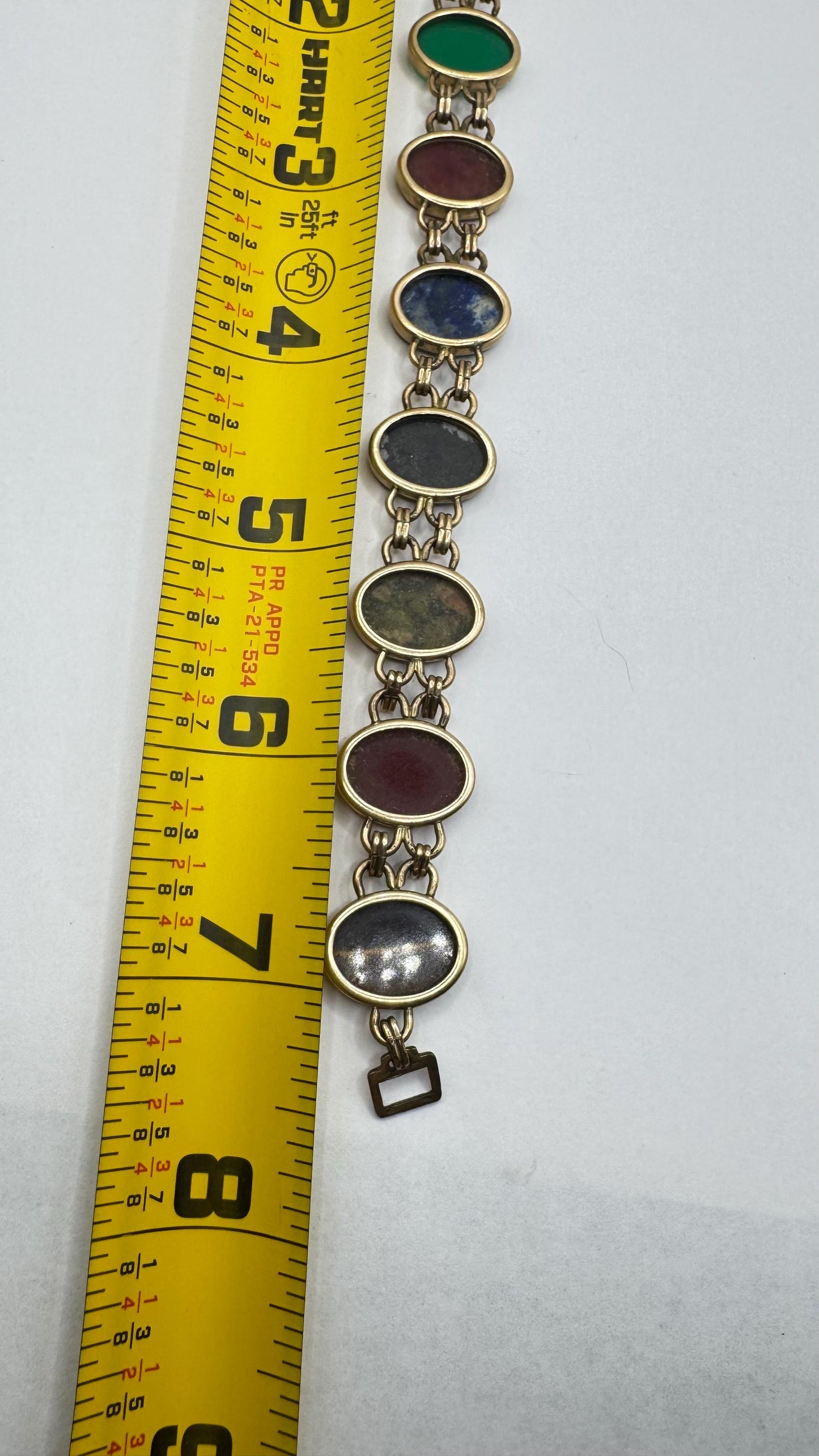 Vintage Lucky Gemstone Bracelet Gold filled Carved Gemstones