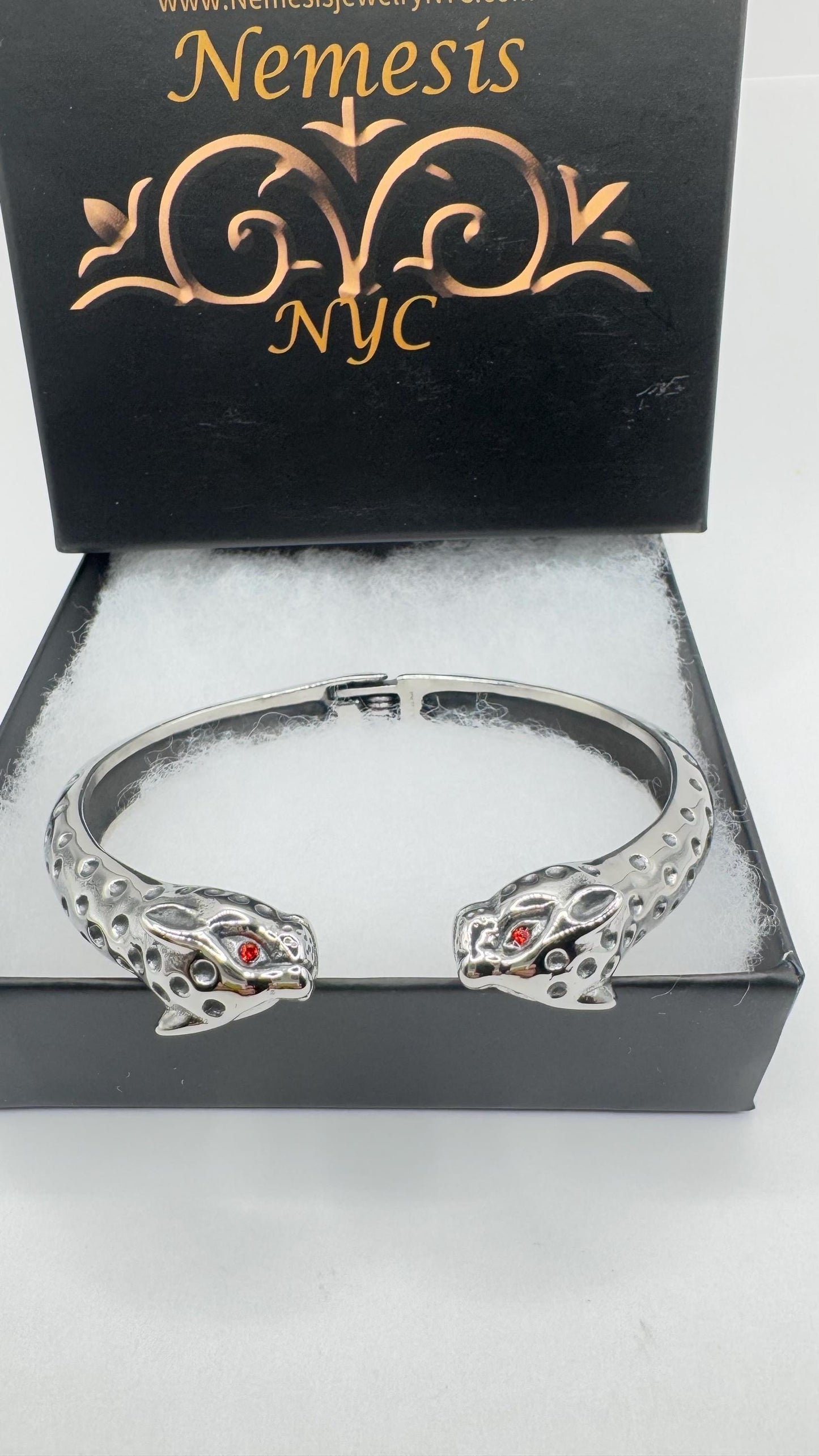 Vintage Cougar Cat Bangle Bracelet in Silver Stainless Steel
