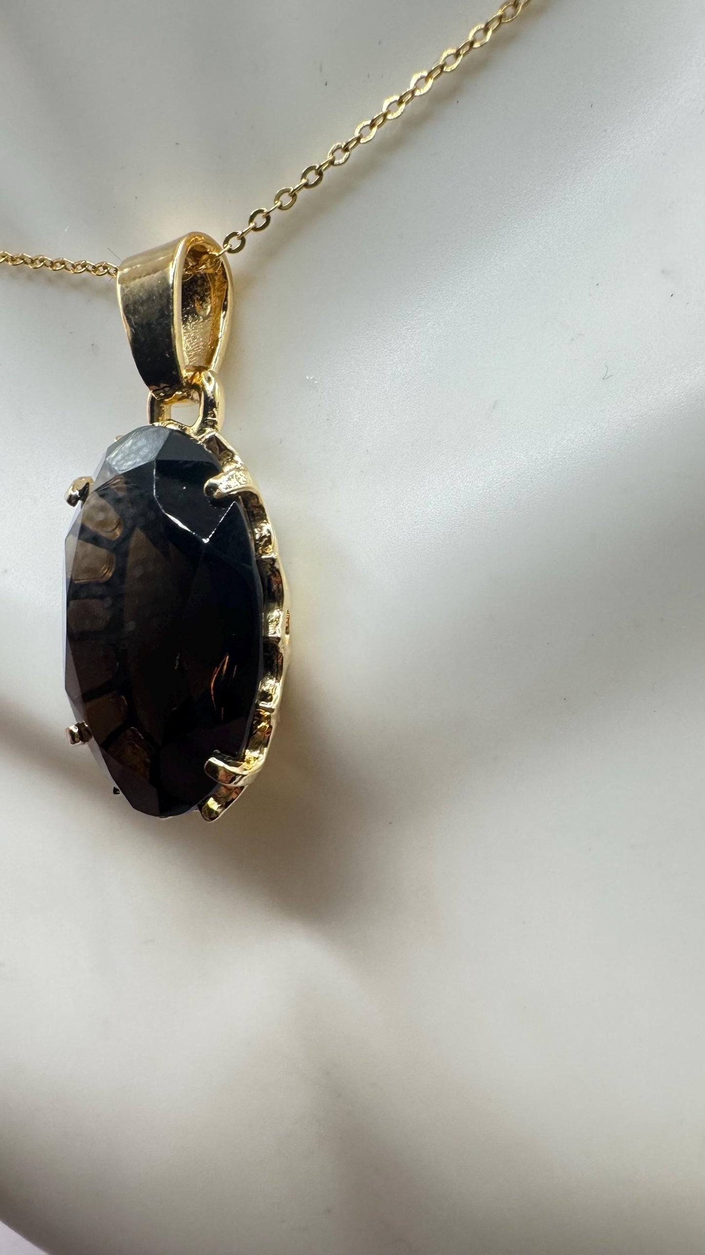 Vintage Smoky Topaz Gemstone Yellow Gold Filled Necklace Choker