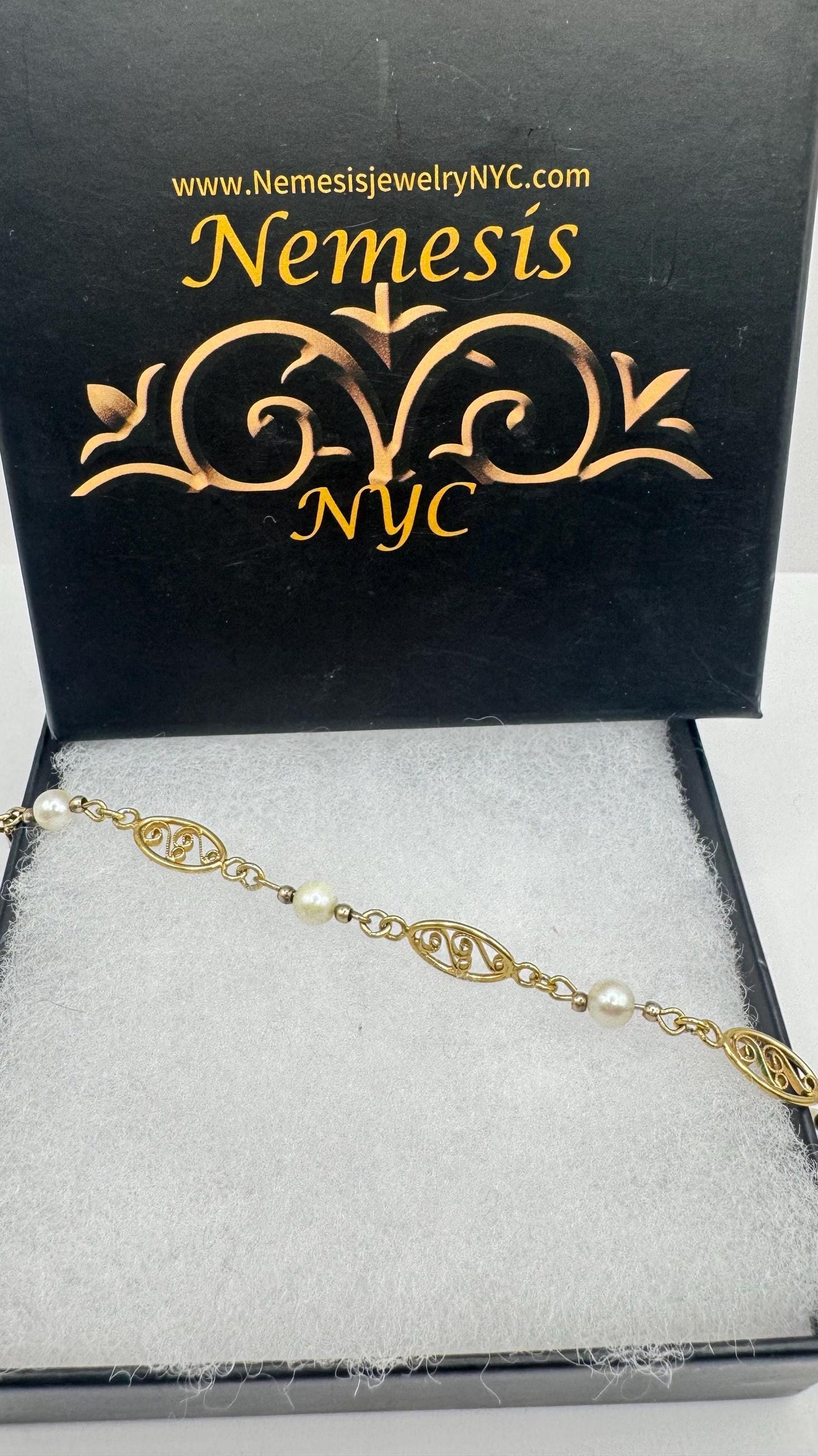 Vintage Green Jade Pearl Bracelet Gold filled