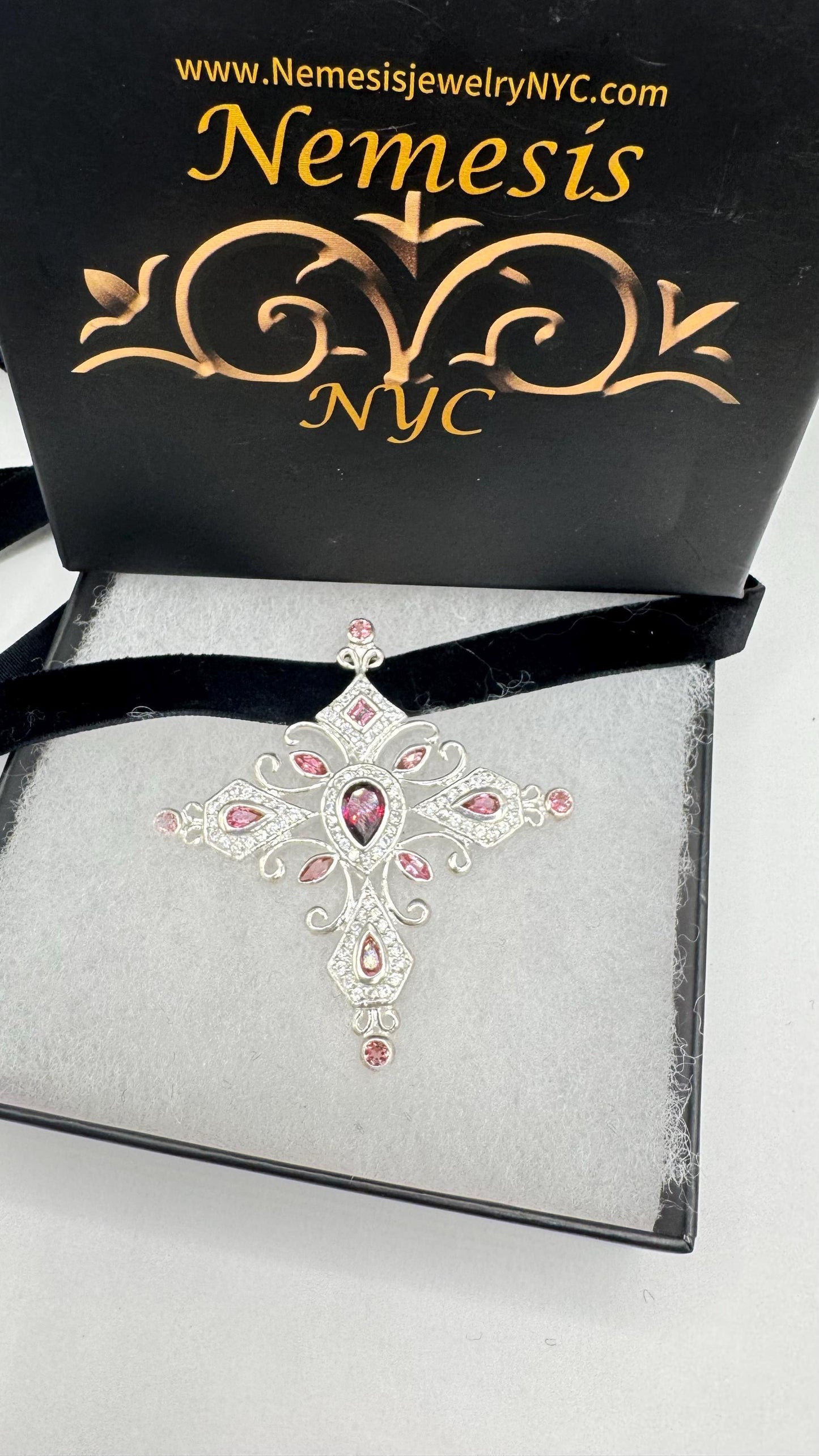 Vintage Red Cross Choker Tourmaline 925 Sterling Silver Cross Pendant