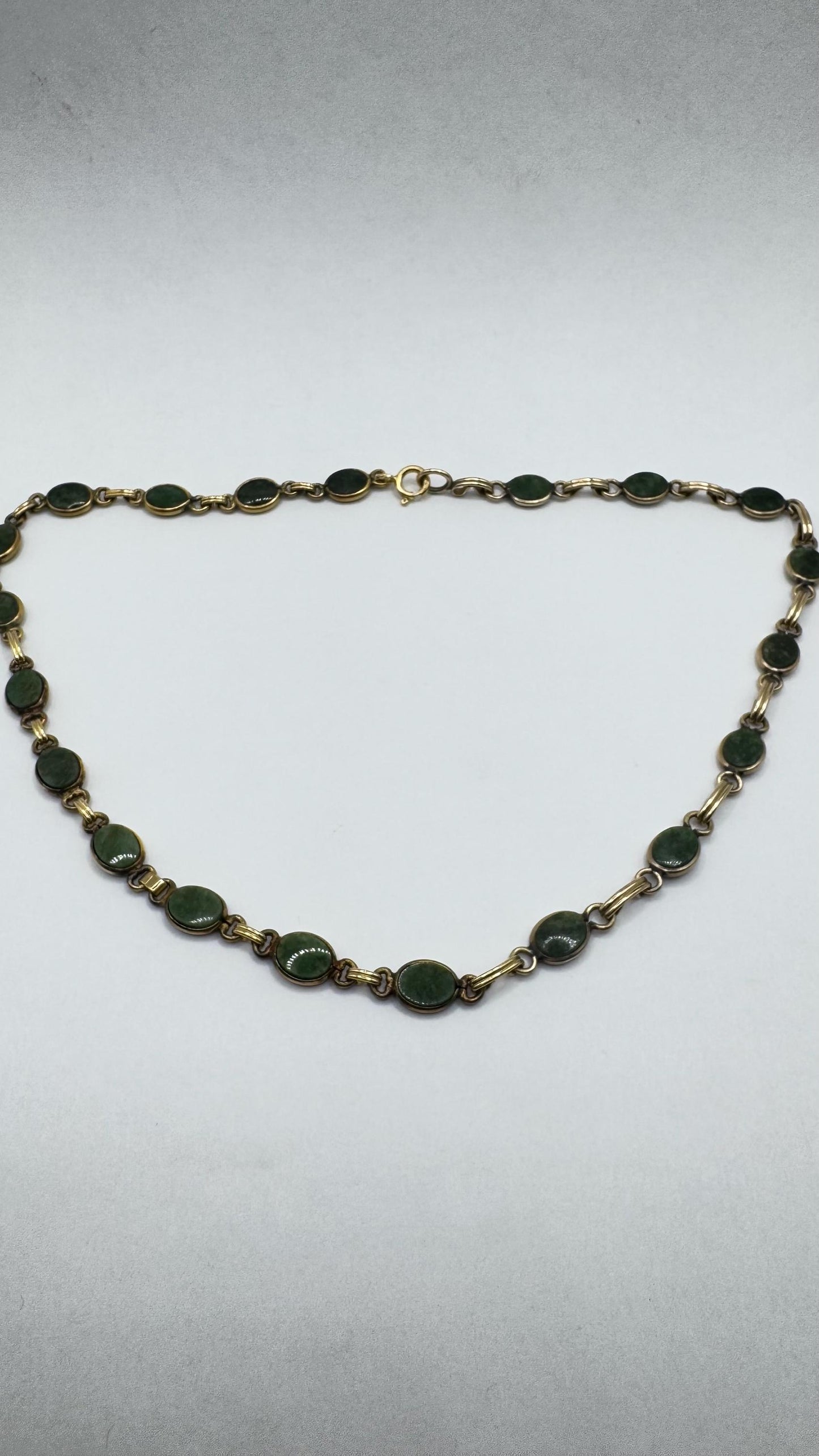 Vintage Green Jade Stone scarab Yellow 14k Gold Fill Necklace
