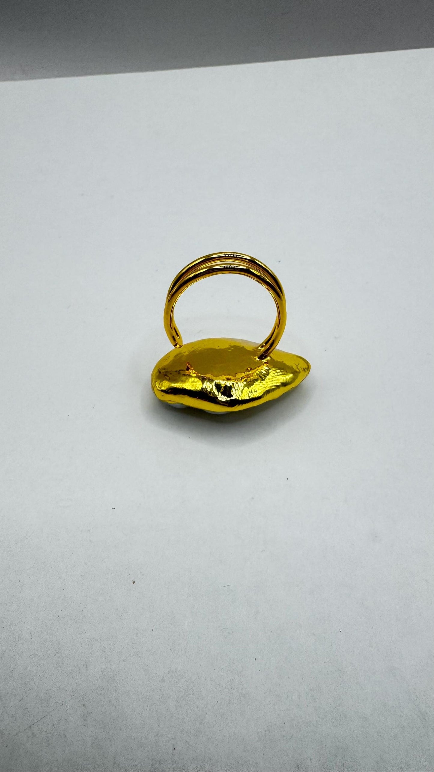Vintage Biwa Pearl Ring Golden 925 Sterling Silver Cocktail Statement Adjustable