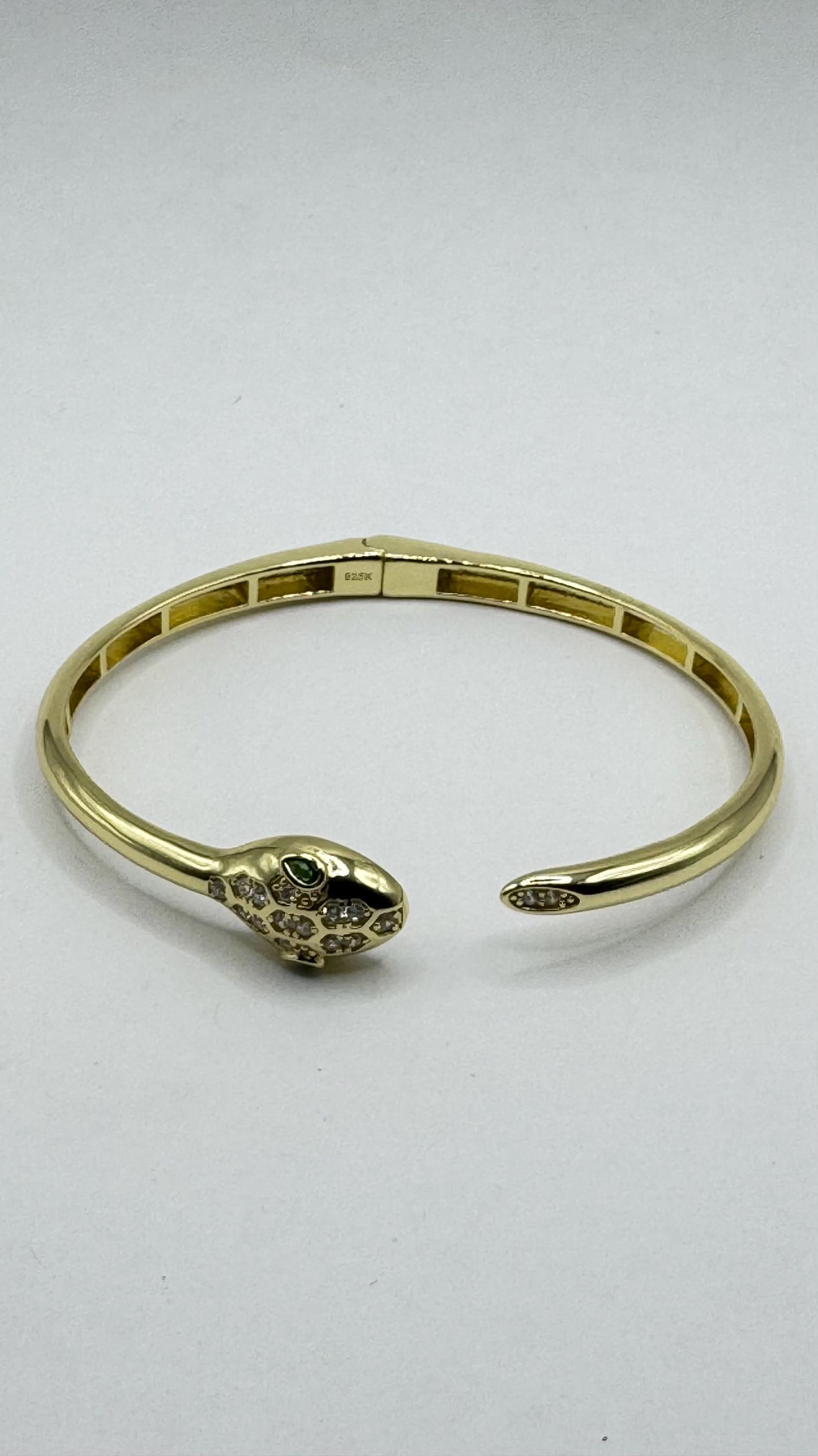 Vintage Snake Bangle Bracelet Gold 925 Sterling Silver Crystal Pave