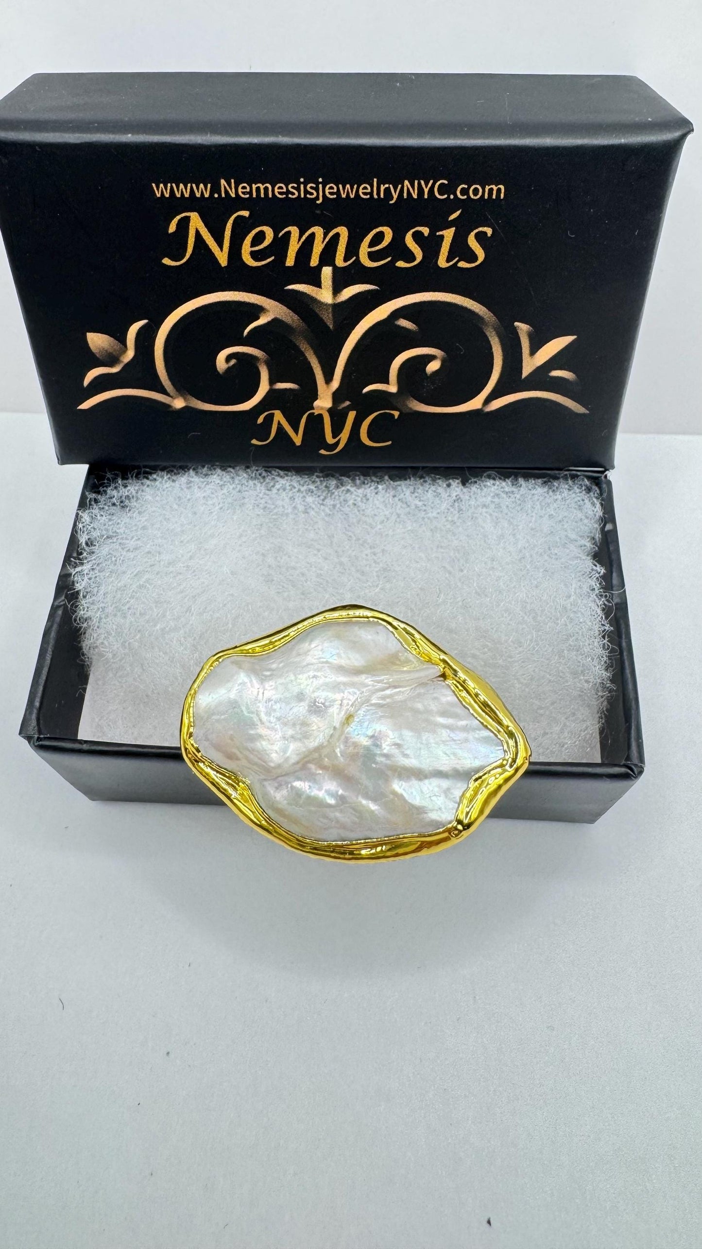 Vintage Biwa Pearl Ring Golden 925 Sterling Silver Cocktail Statement Adjustable