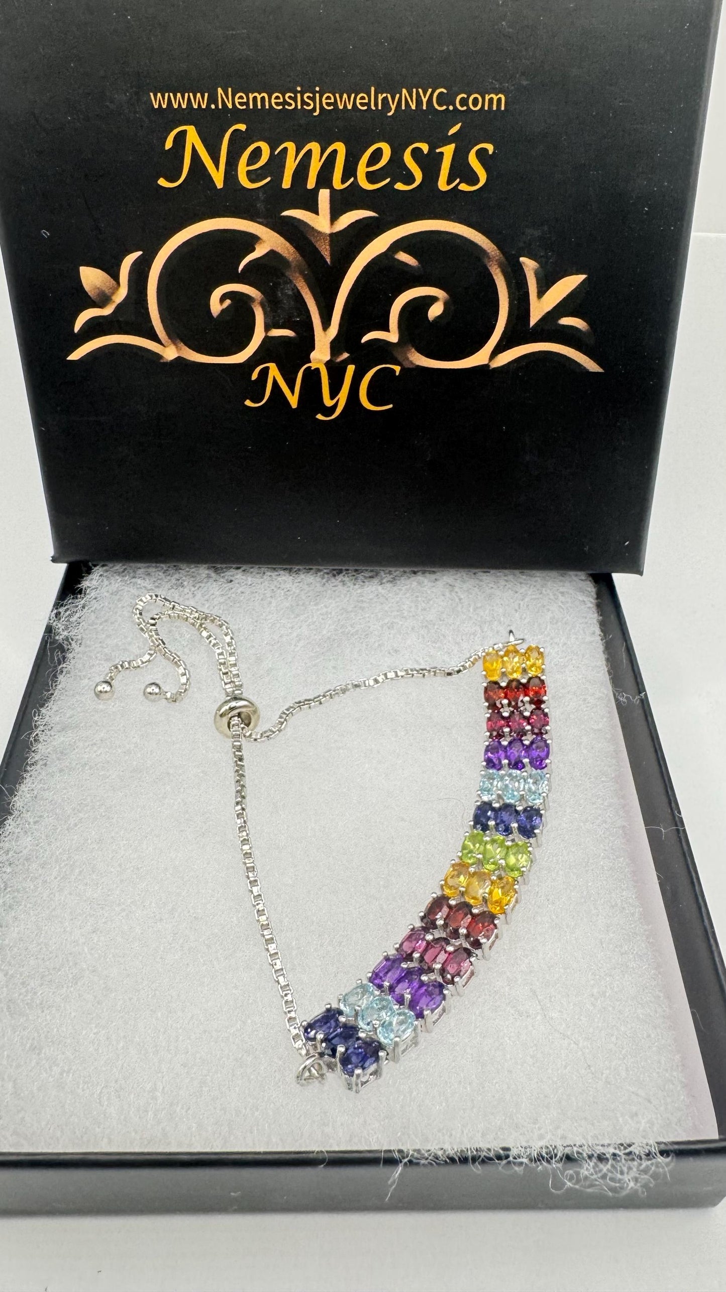 Vintage Mixed Gemstone 925 Sterling Silver Tennis Bracelet