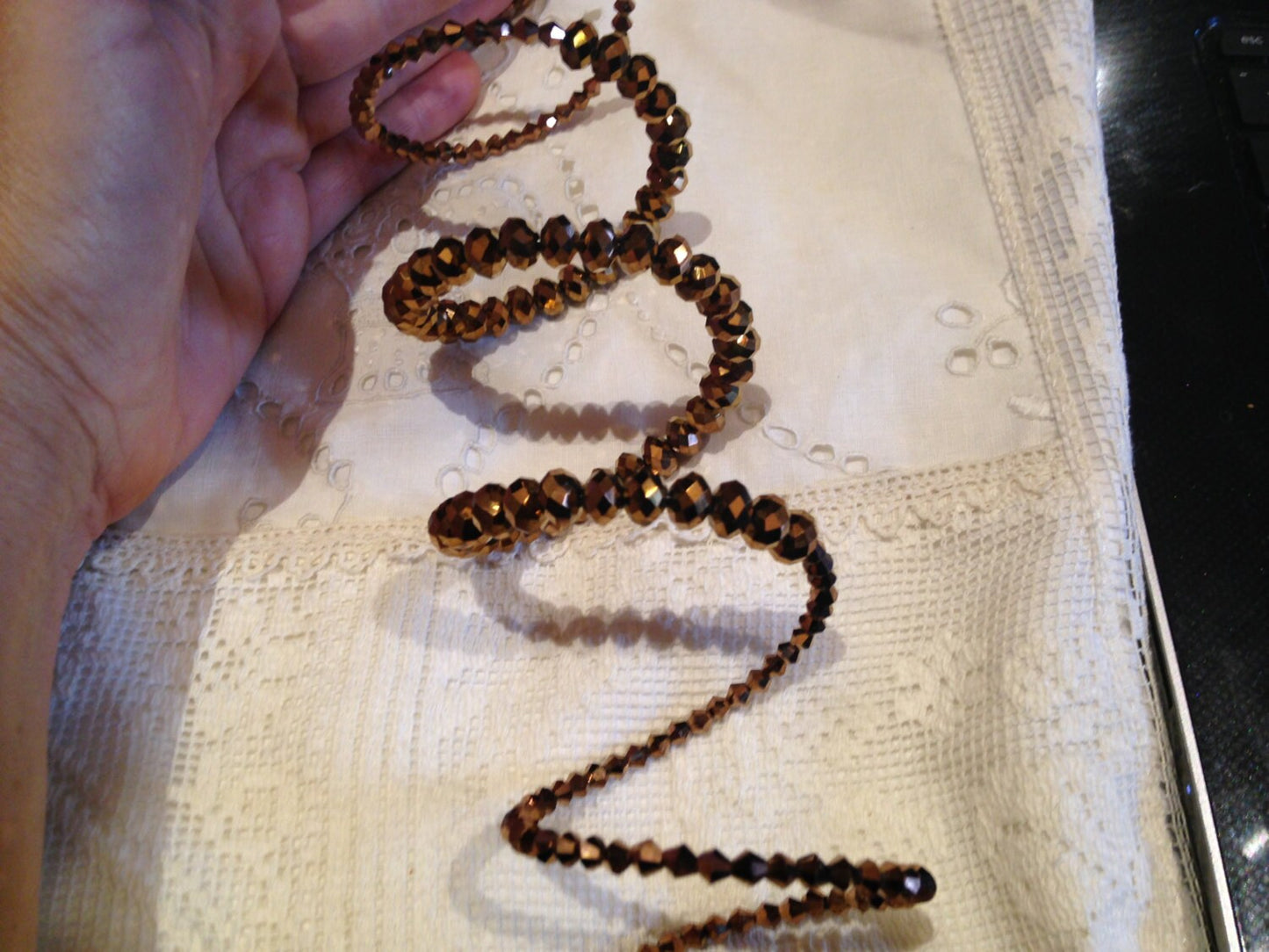 Vintage Styled Copper Toned Austrian Crystal Memory Wire Stretch Bracelet