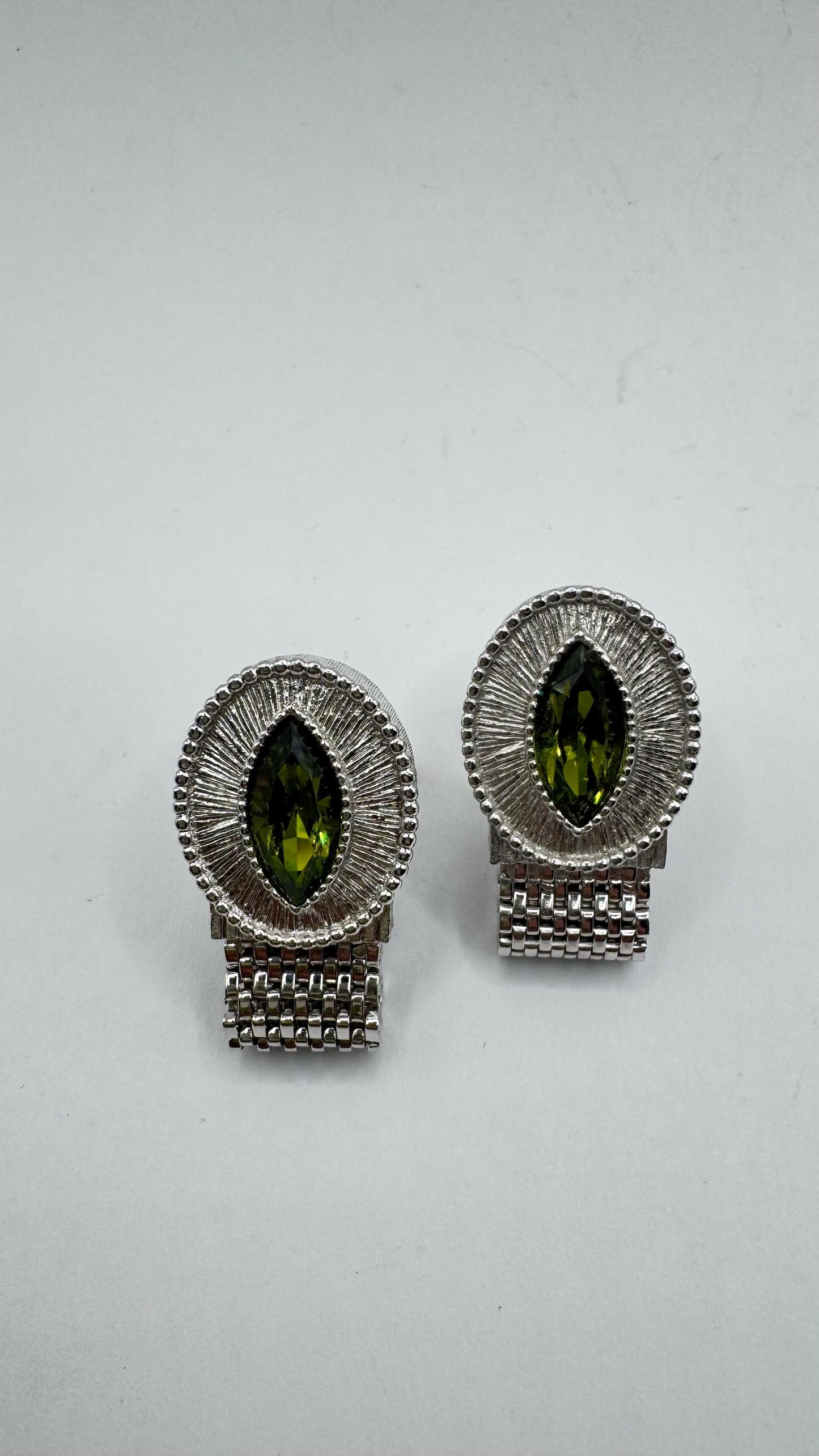 Vintage Green Silver Cuff Links