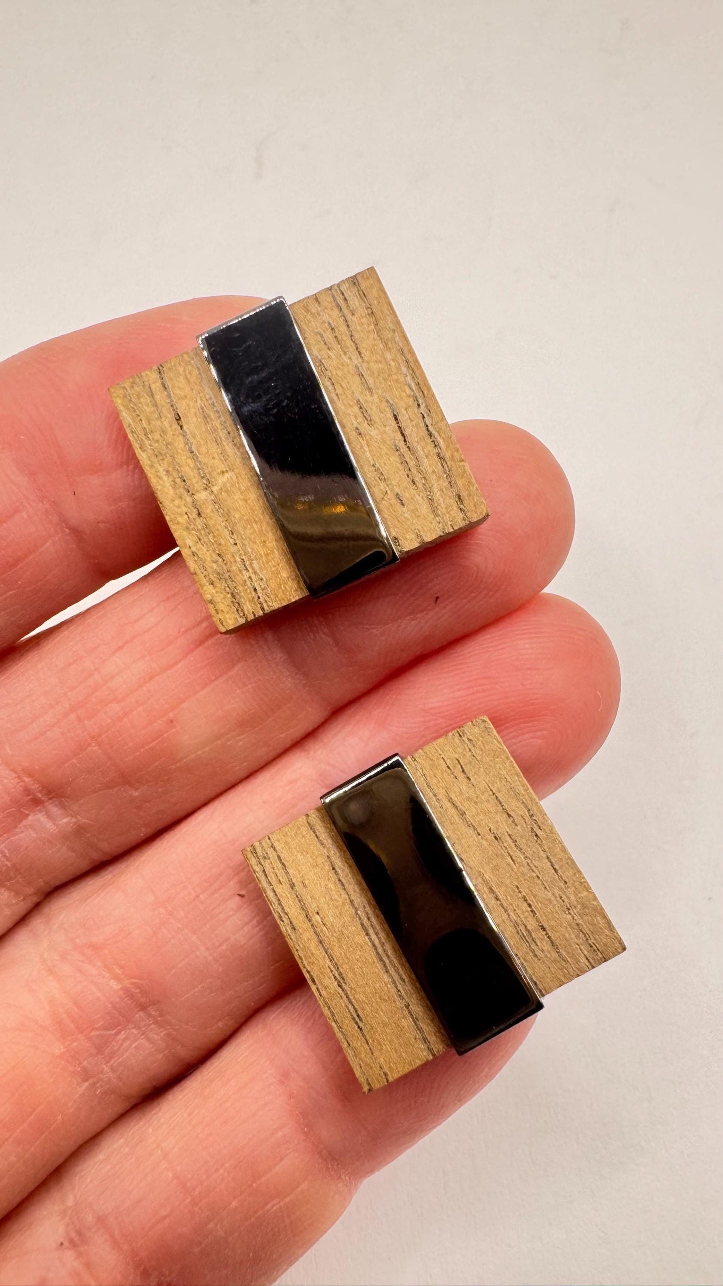 Vintage Wood Silver Cuff Links
