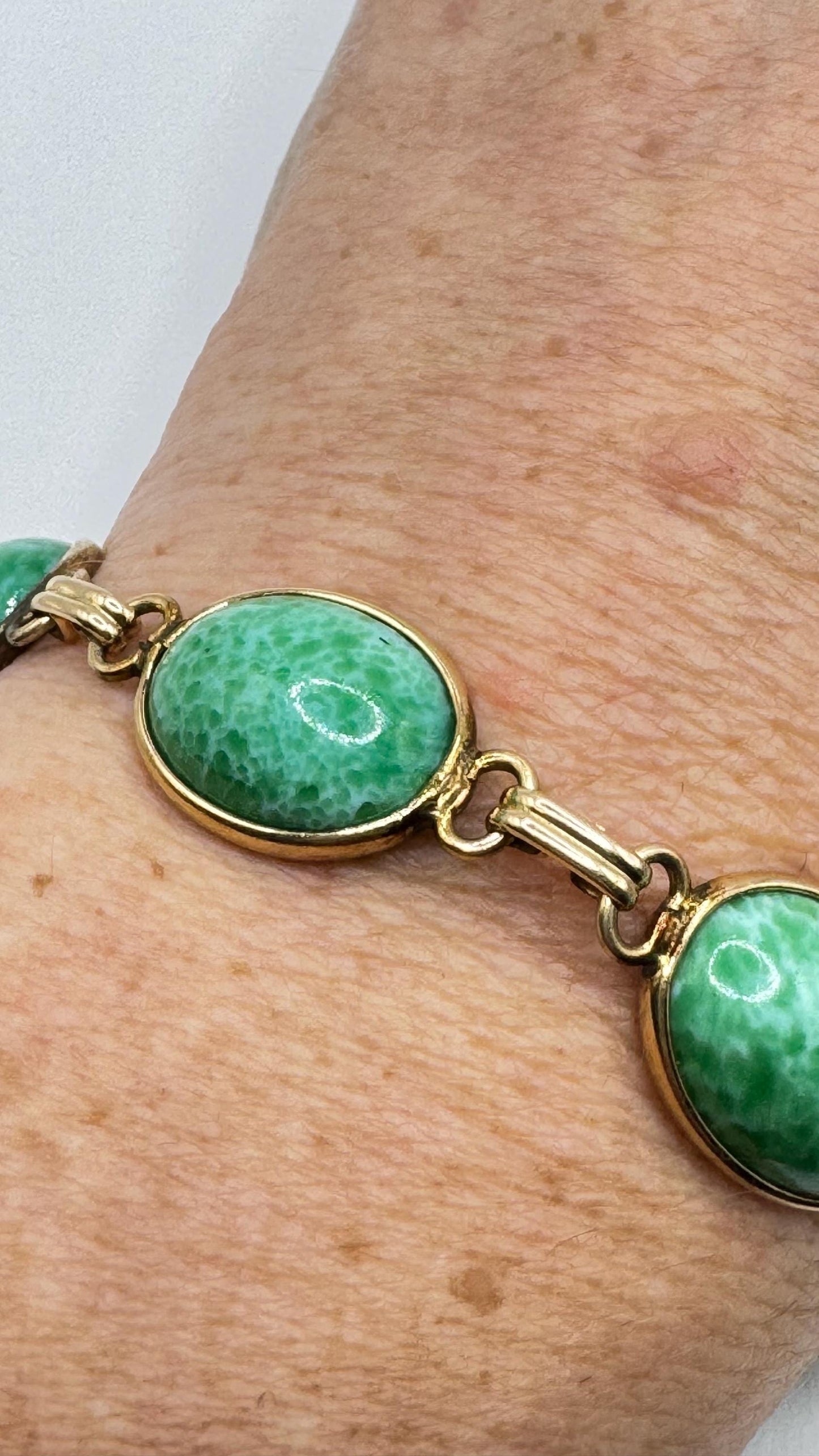 Vintage Green Jade Bracelet Gold Filled