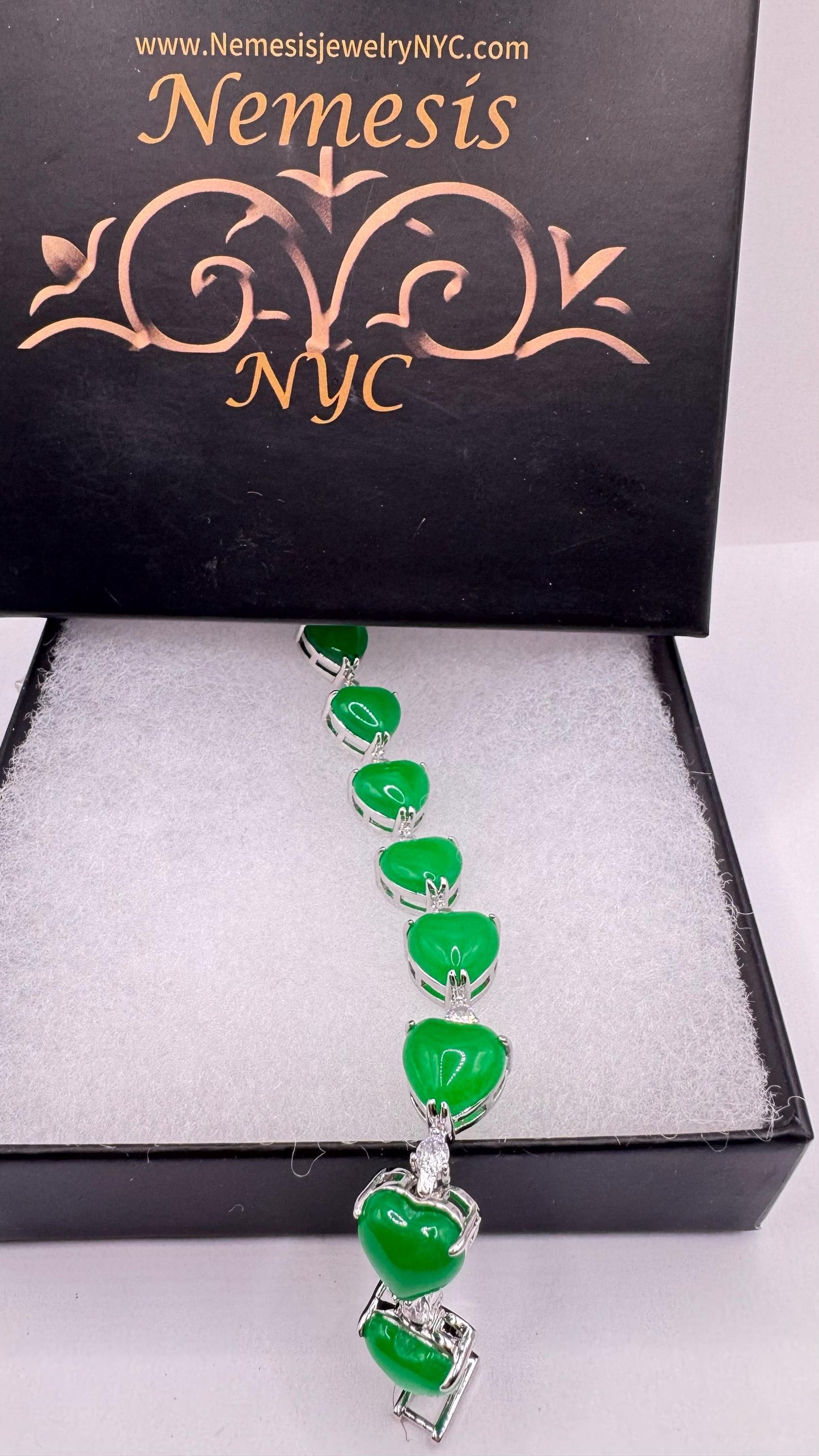 Vintage Green Jade Heart Bracelet Silver White Bronze