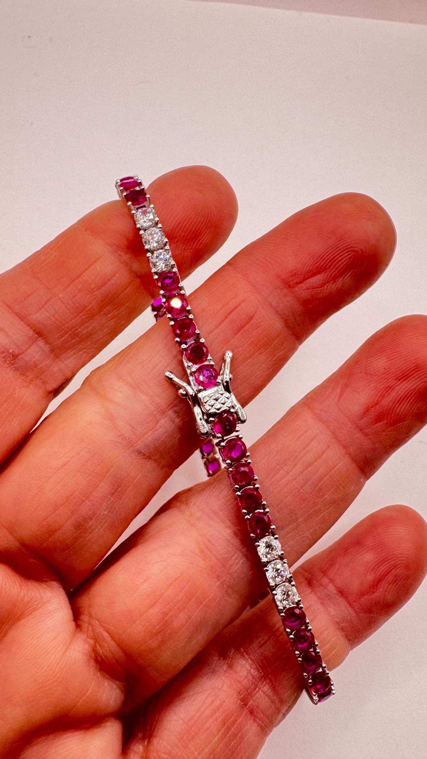 Vintage Pink Ruby Diamond CZ Bracelet 925 Sterling Silver