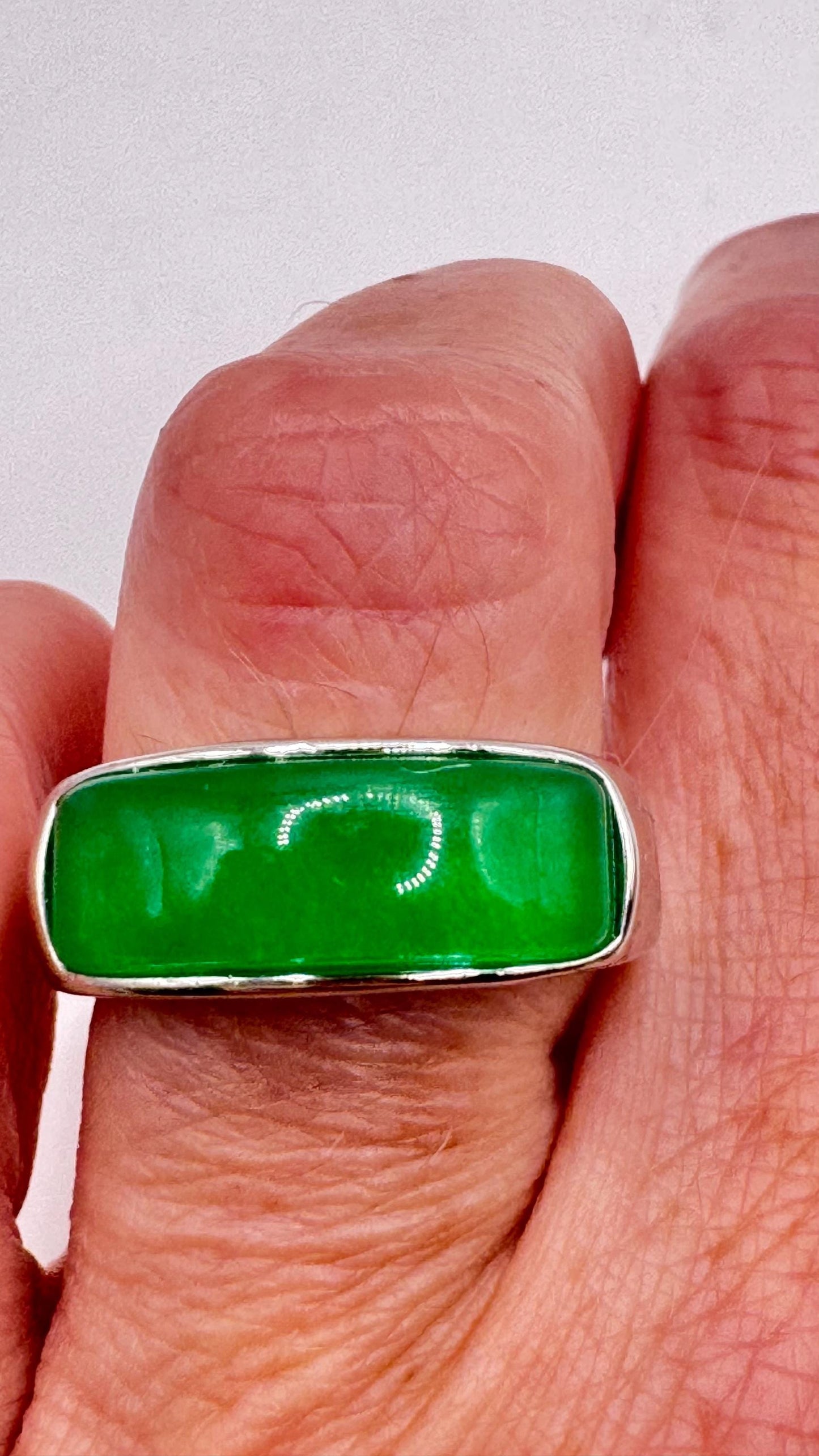 Vintage Green fun Jade silver stainless steel Mens Ring