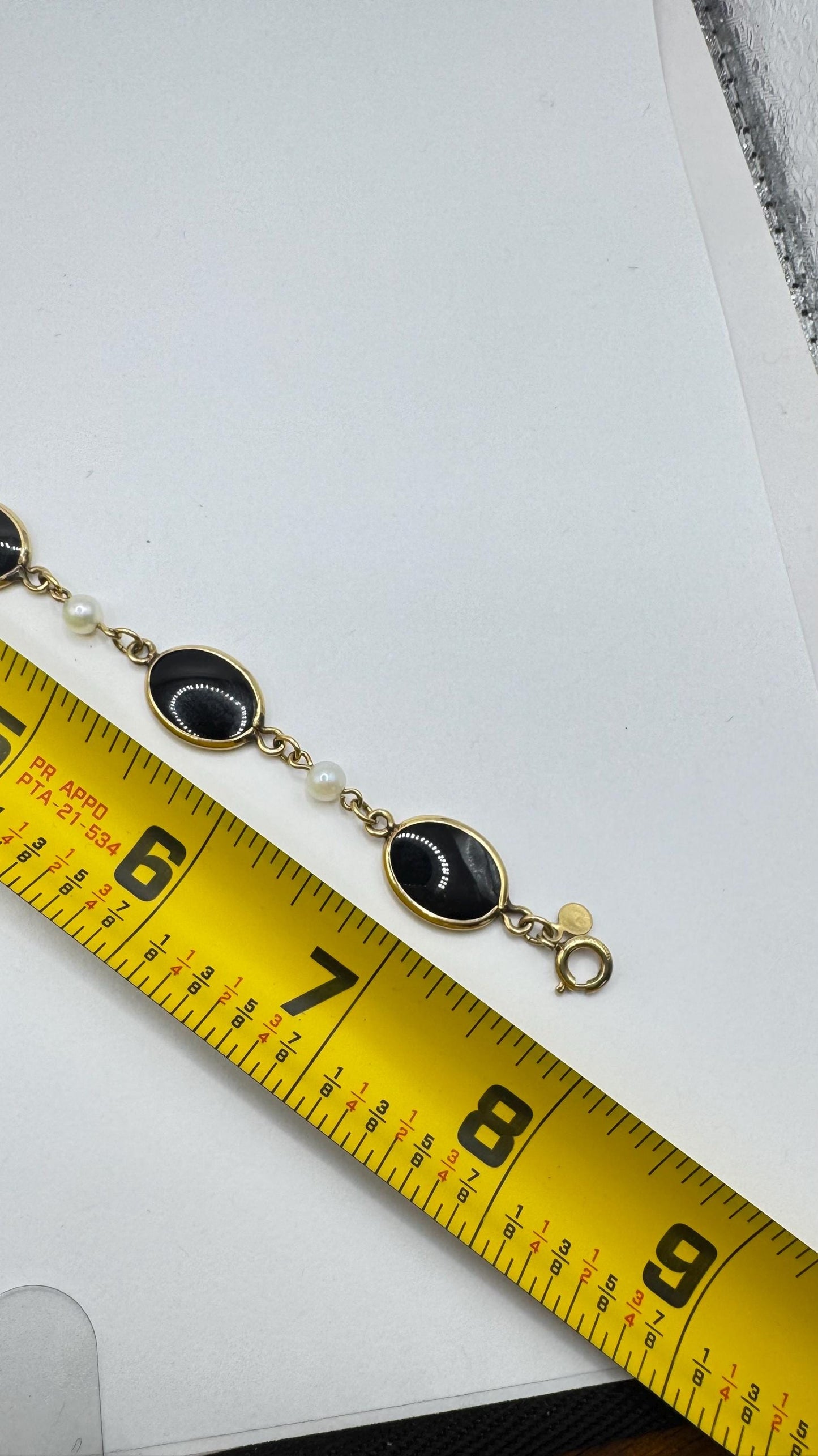 Vintage black Onyx White Pearl Bracelet Gold filled