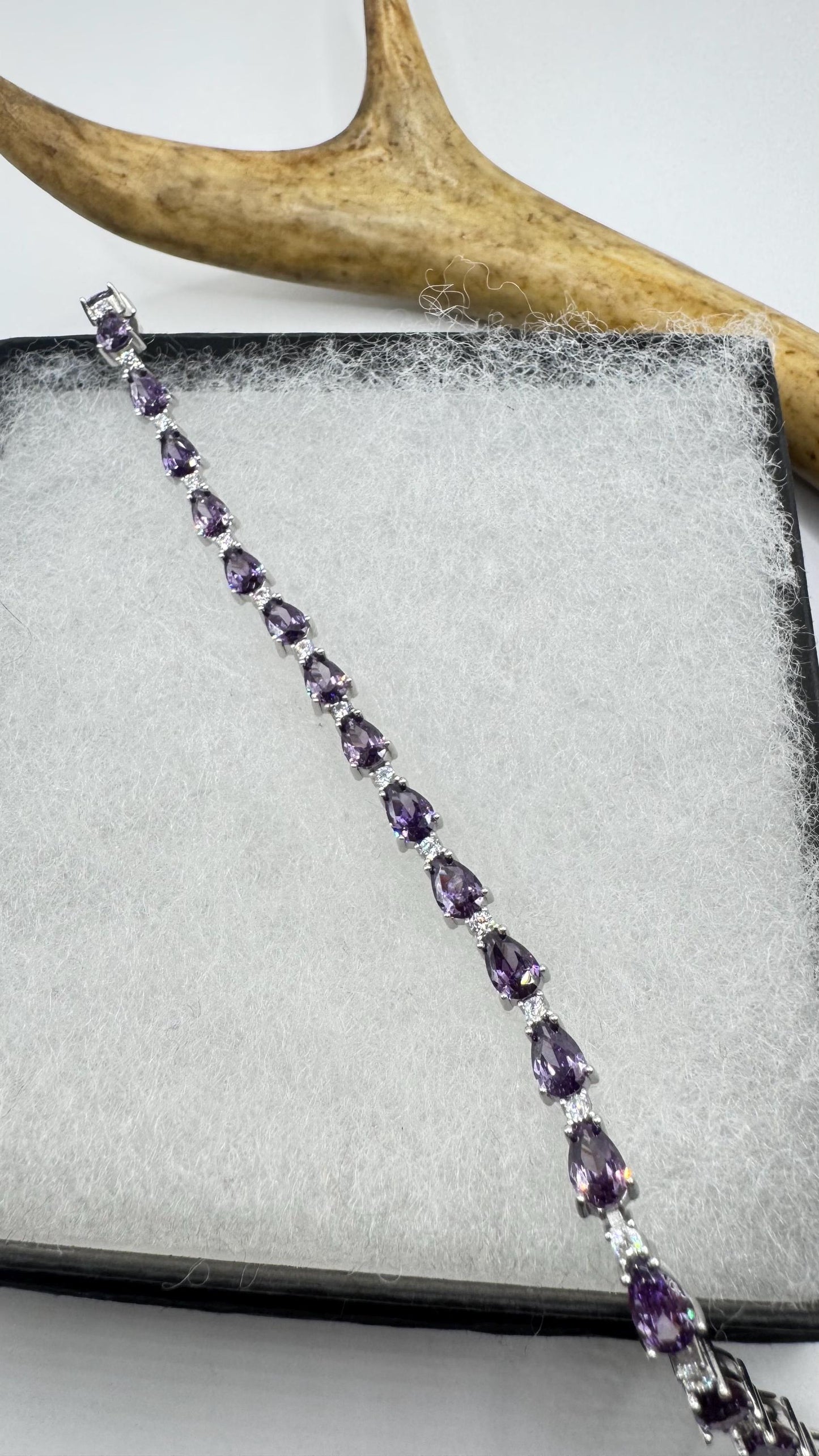 Vintage Purple Amethyst Tennis Bracelet 925 Sterling Silver
