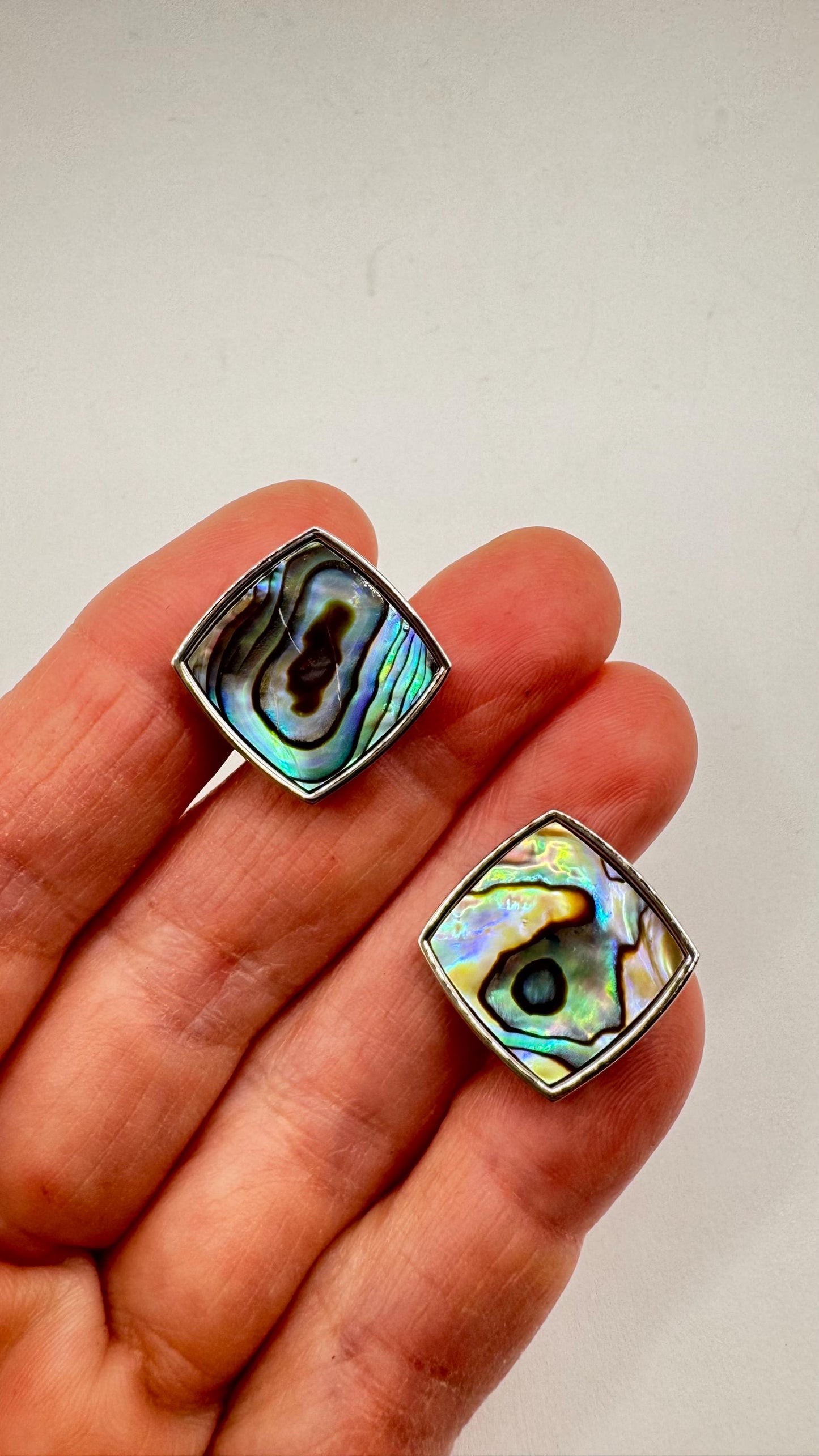 Vintage Green Abalone Silver Cuff Links