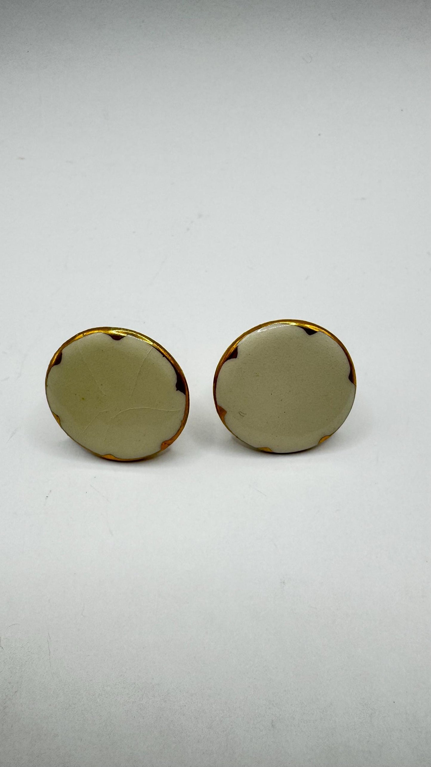 Vintage Golden White Enamel Cuff Links