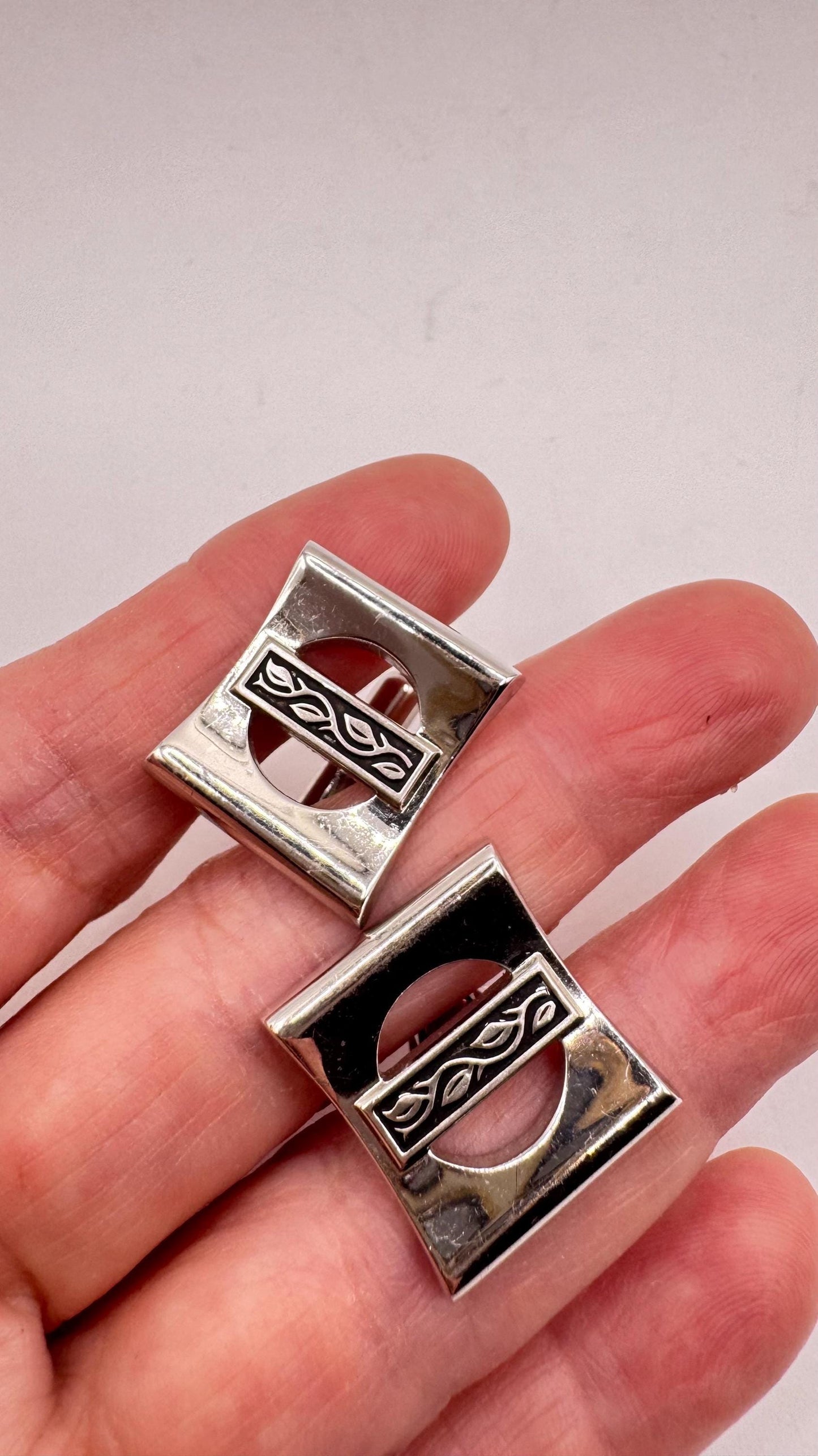 Vintage Red Silver Cuff Links