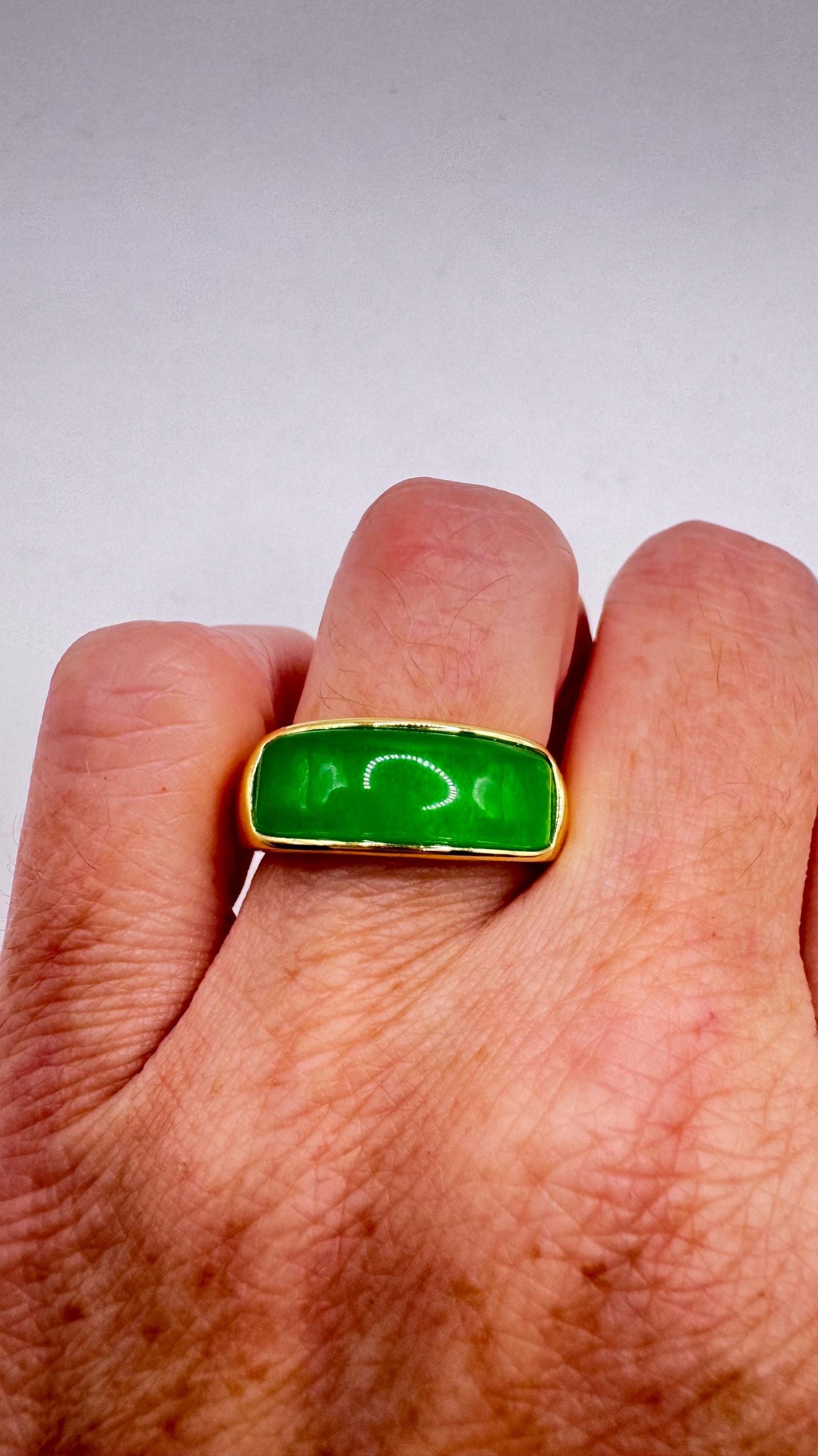 Vintage Green fun Jade silver stainless steel Mens Ring