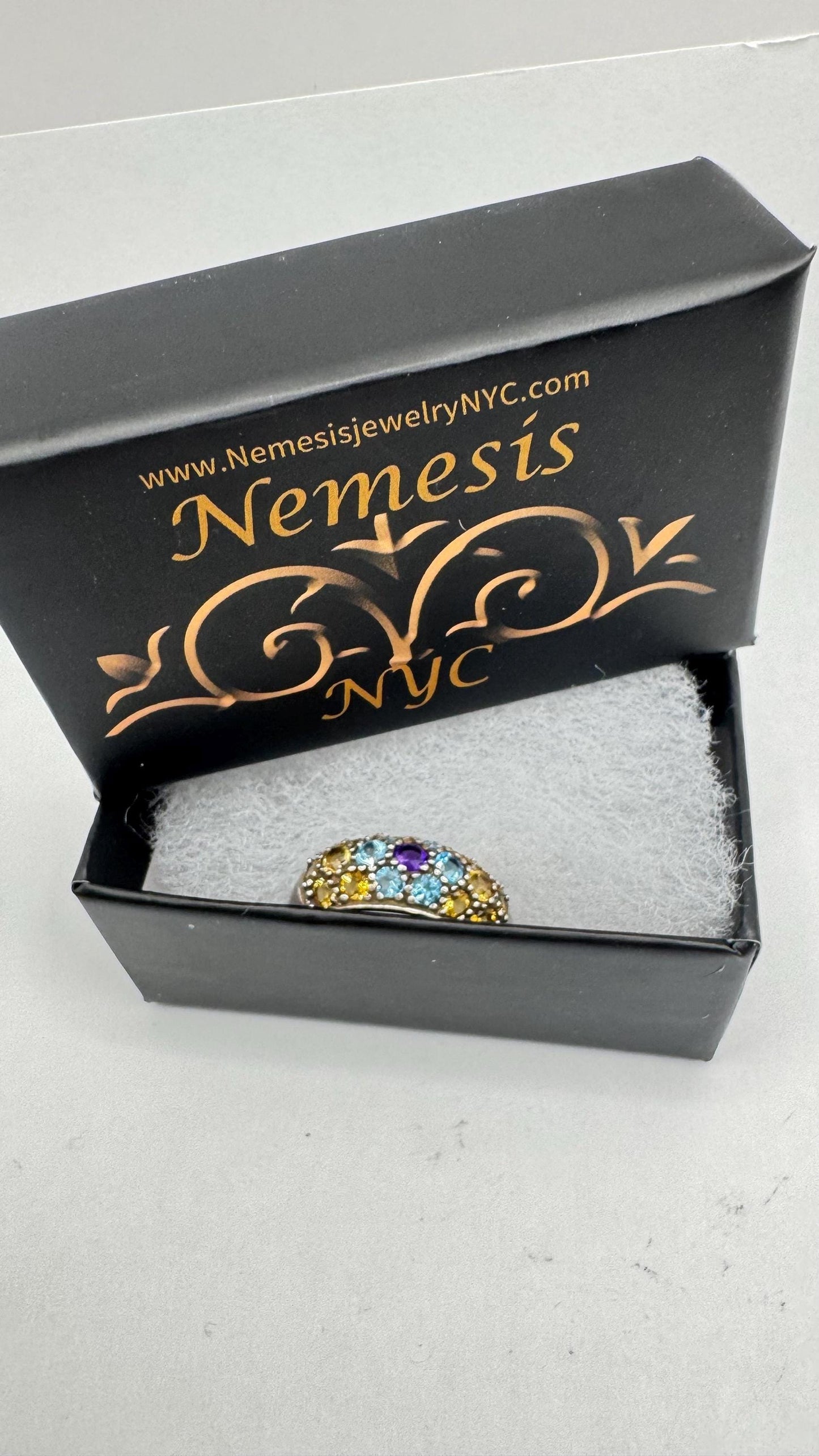 Vintage Mixed Genuine Gemstones 925 Sterling Silver Band Ring