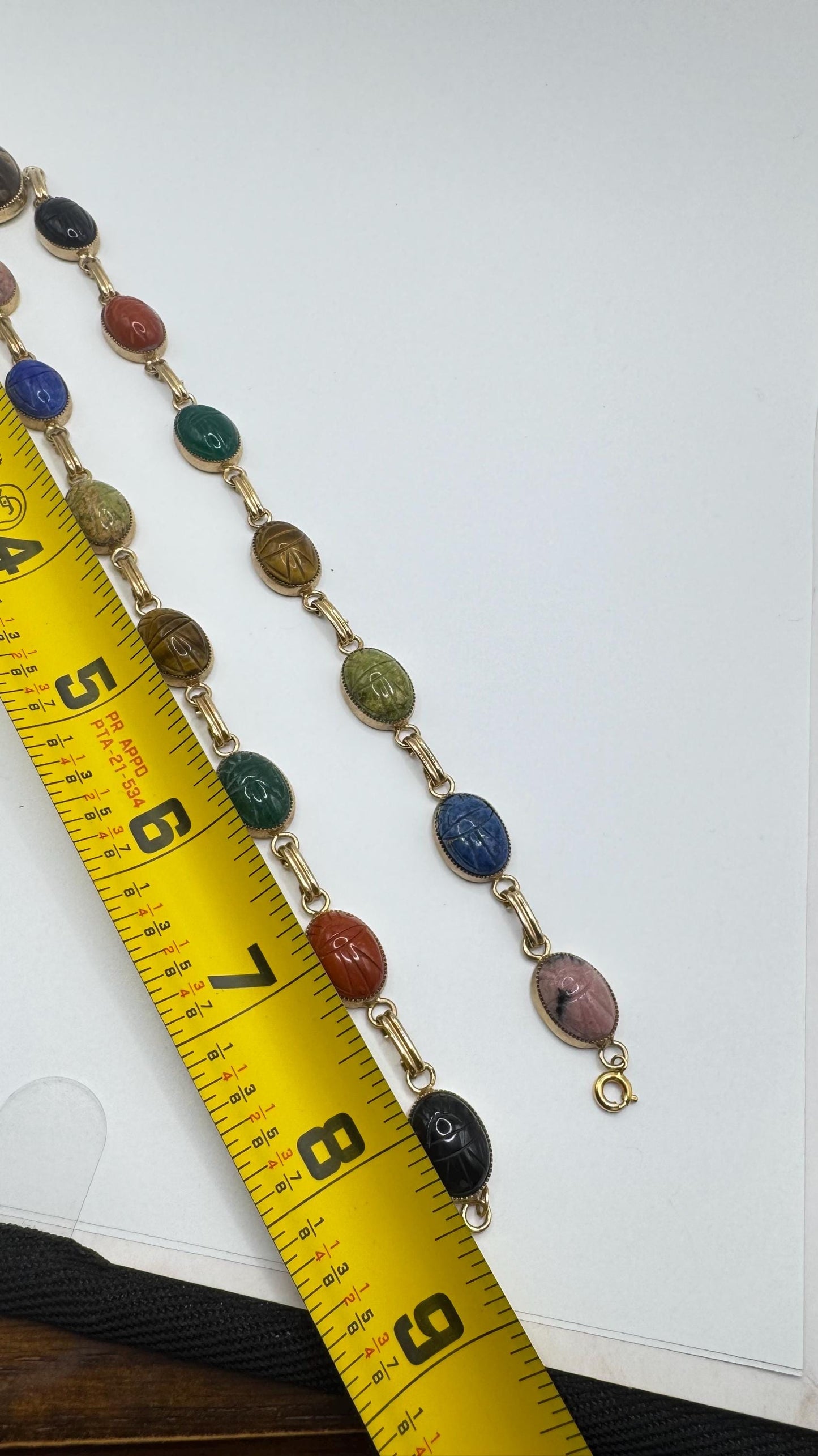 Vintage Green Jade Mixed Stone scarab Yellow 14k Gold Fill Necklace