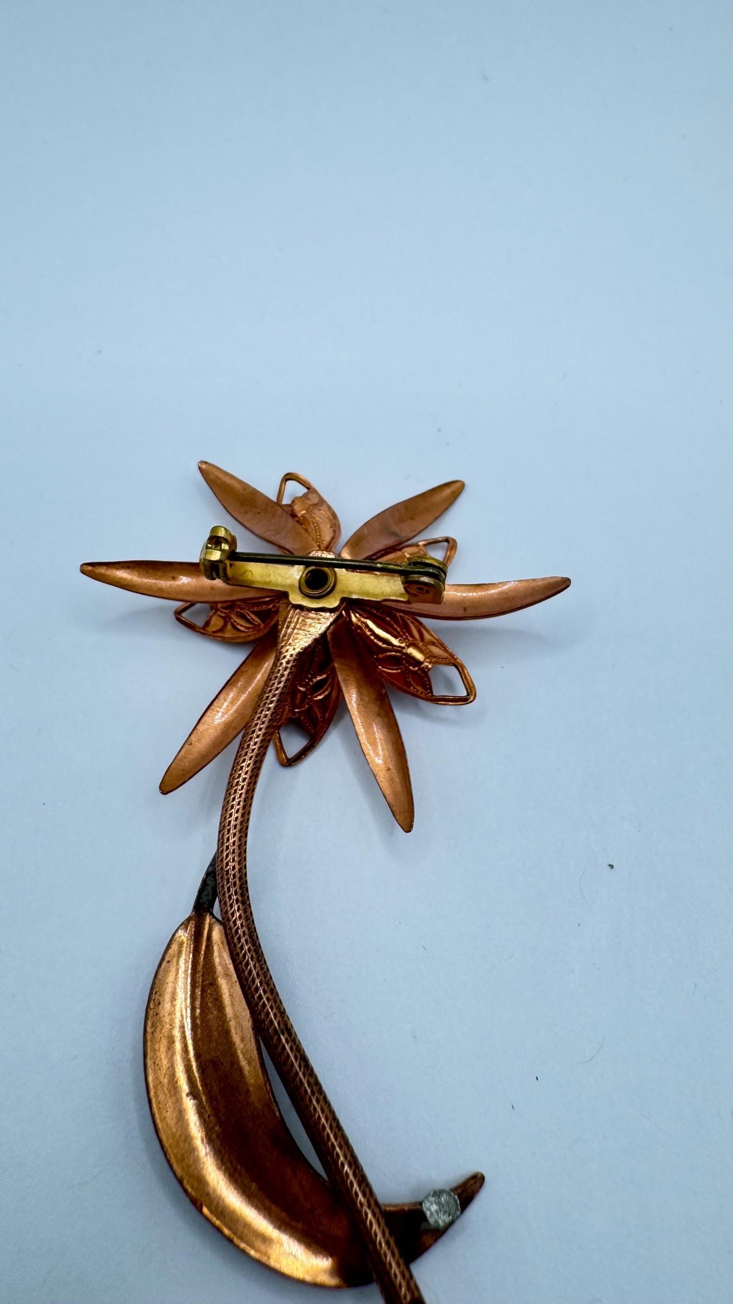 Vintage Deco Copper Flower Brooch Pin