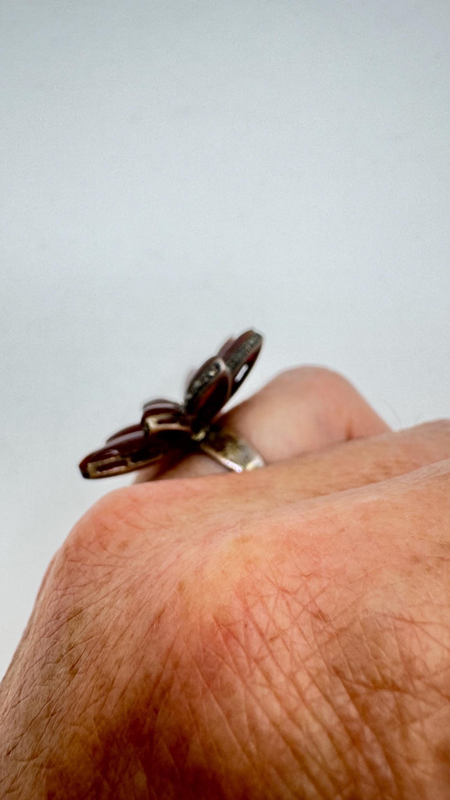 Vintage Genuine Red Carnelian 925 Sterling Silver Marcasite Ring