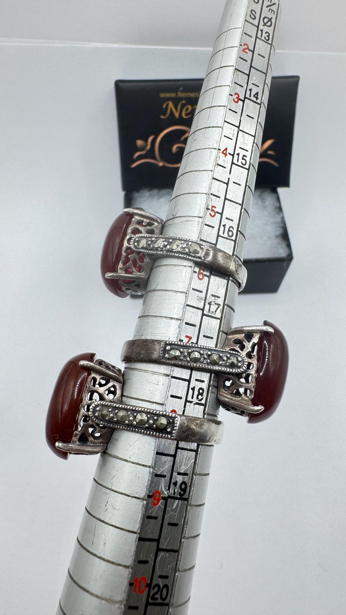 Vintage Genuine Red Carnelian 925 Sterling Silver Marcasite Ring