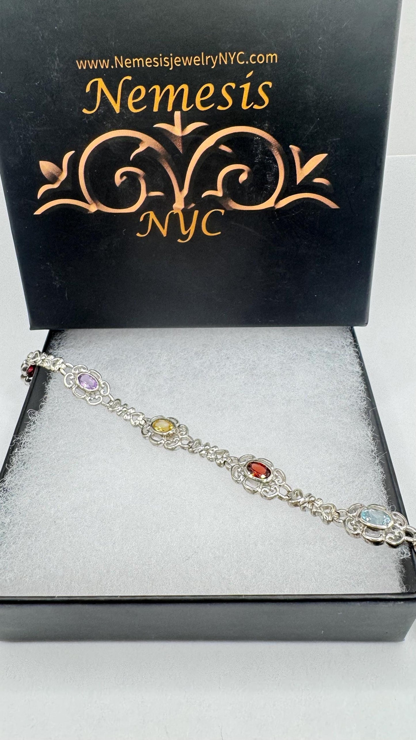 Vintage Garnet Amethyst Citrine in 925 Sterling Silver Tennis Bracelet
