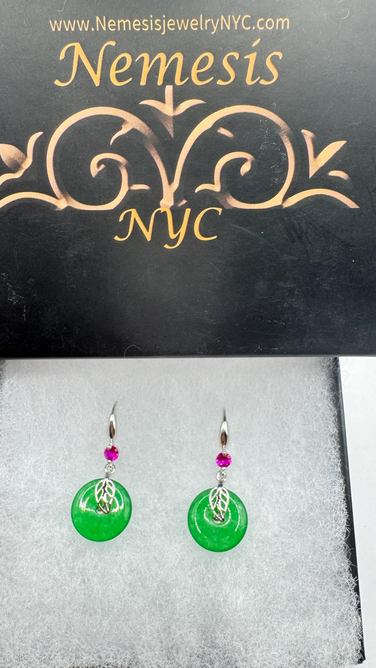 Vintage Green Jade Silver Bronze Earrings