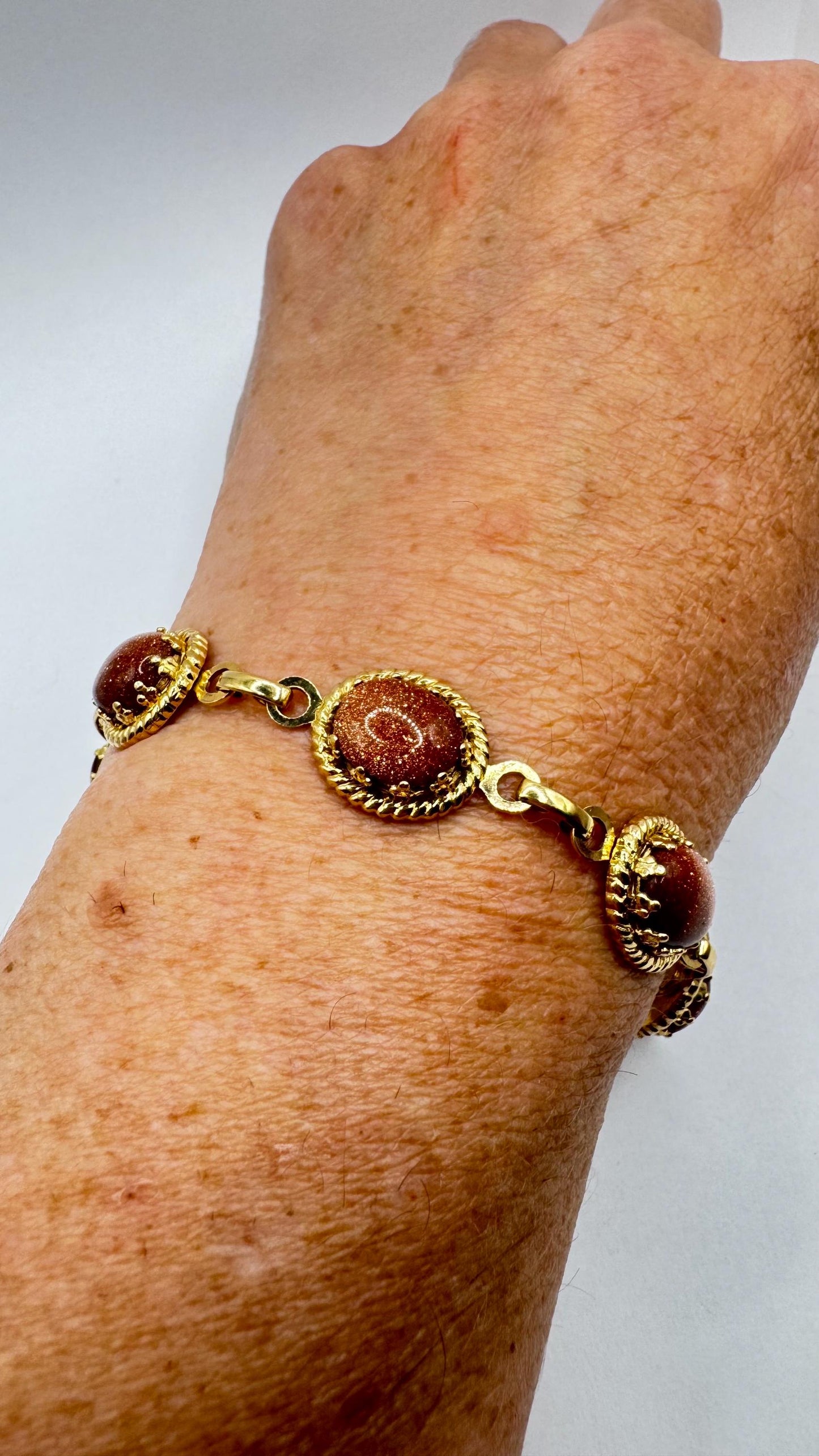 Vintage goldstone 12k Gold Filled Statement Chain Bracelet