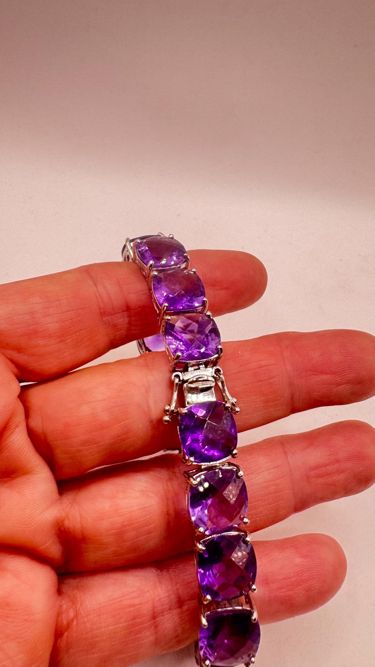 Vintage Amethyst Bracelet 925 Sterling Silver Purple Deco