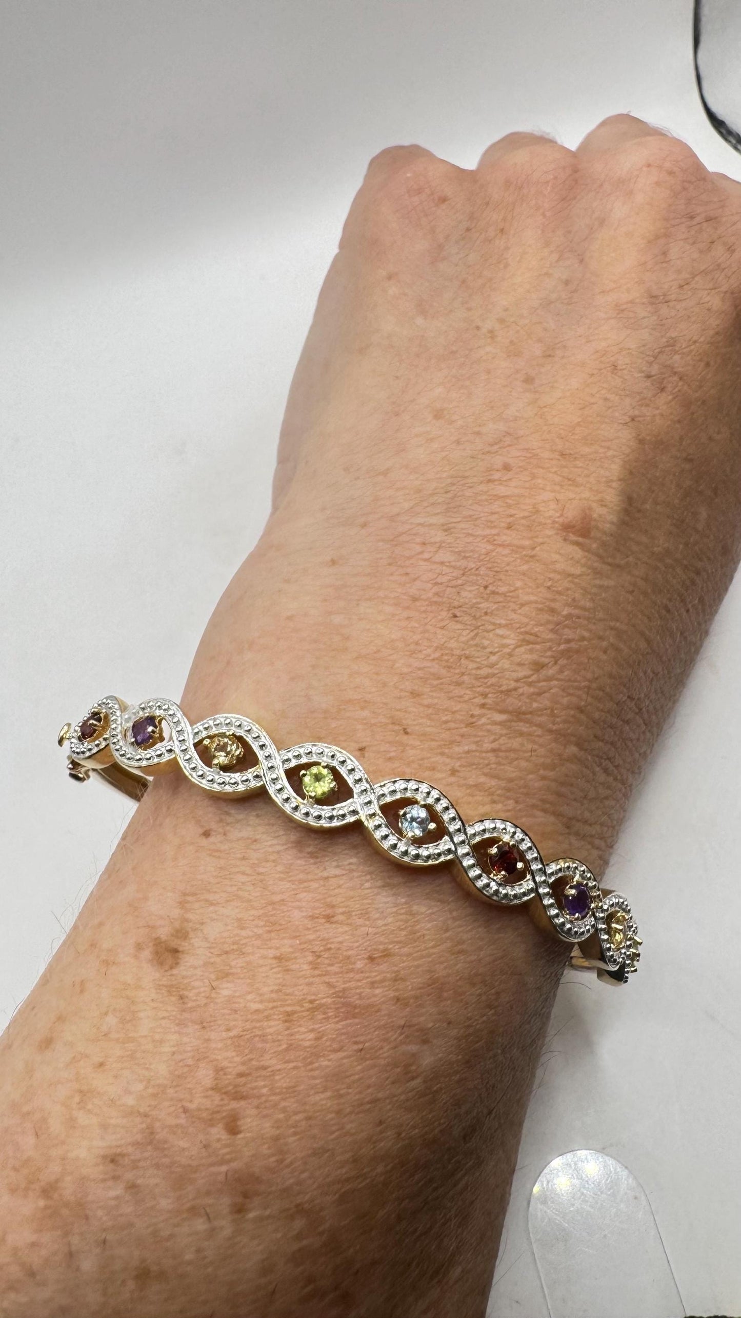 Vintage Mixed gemstone Bracelet 925 Sterling Silver Bangle
