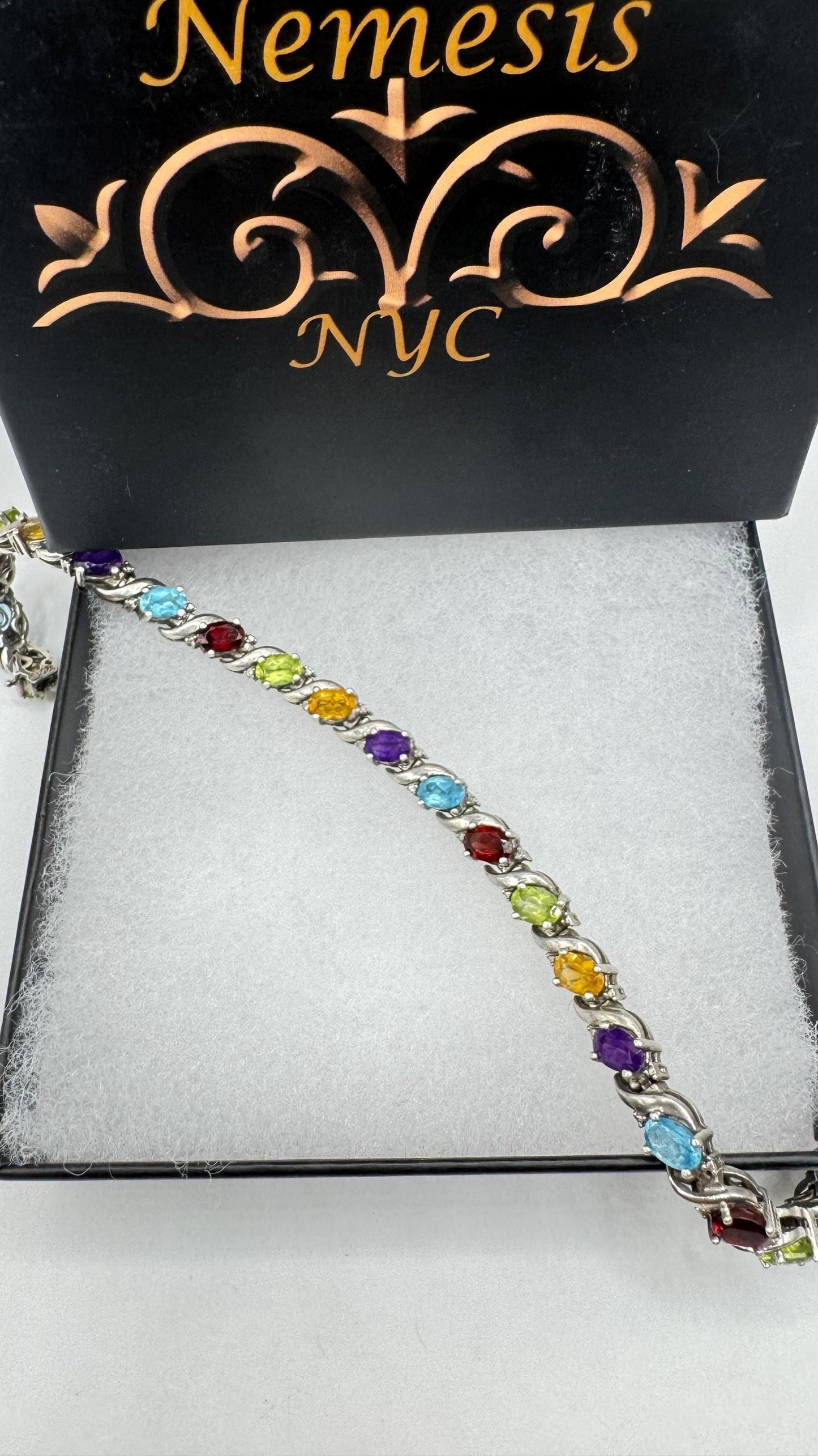 Vintage Garnet Amethyst Citrine in 925 Sterling Silver Tennis Bracelet