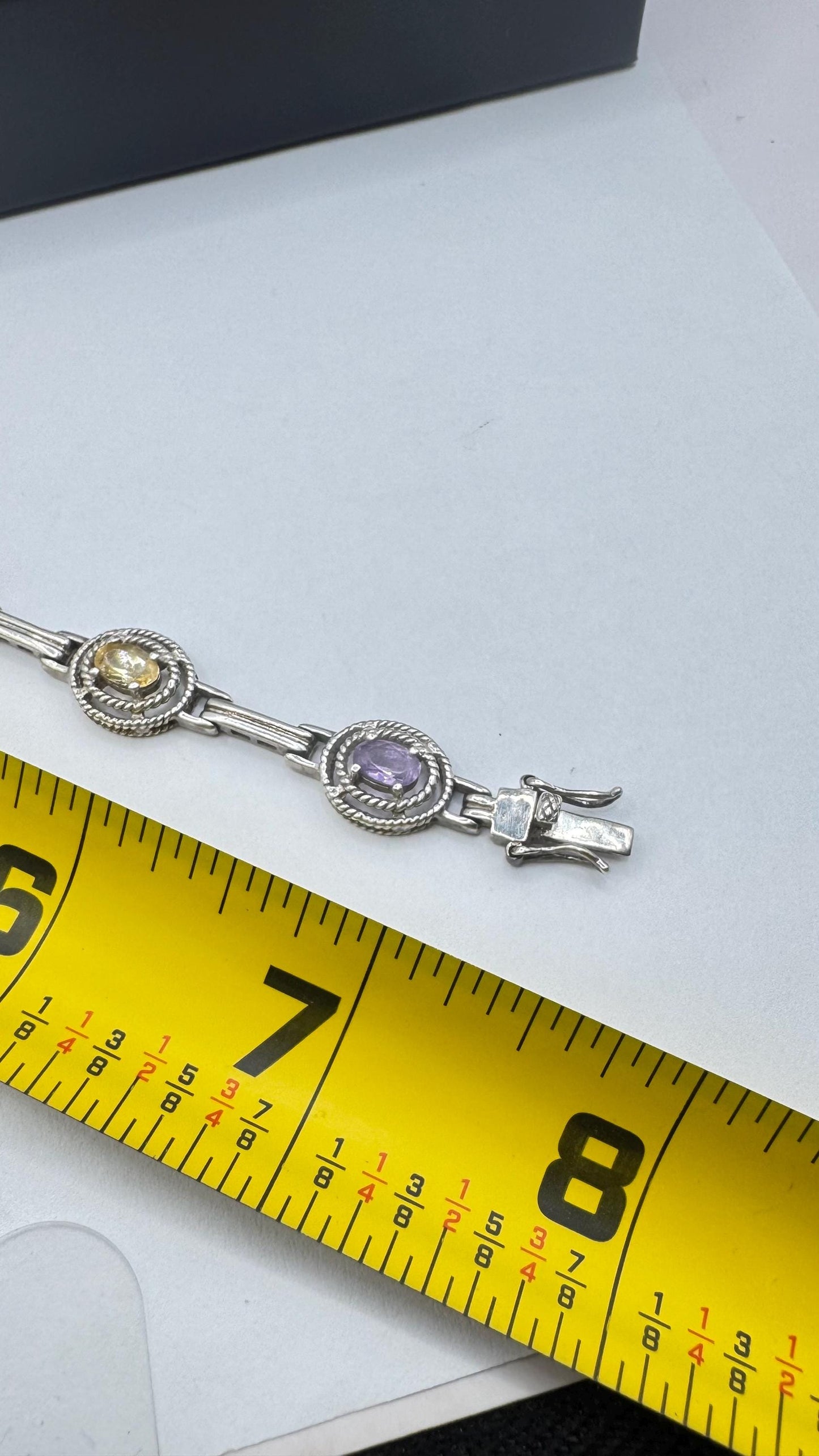 Vintage Garnet Amethyst Citrine in 925 Sterling Silver Tennis Bracelet