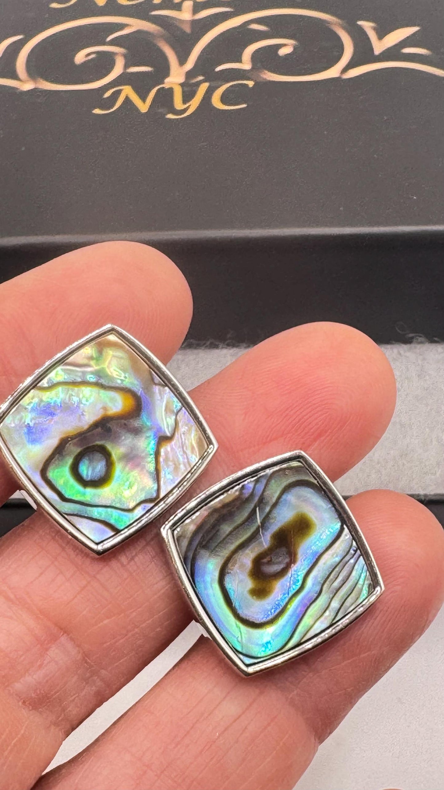 Vintage Green Abalone Silver Cuff Links