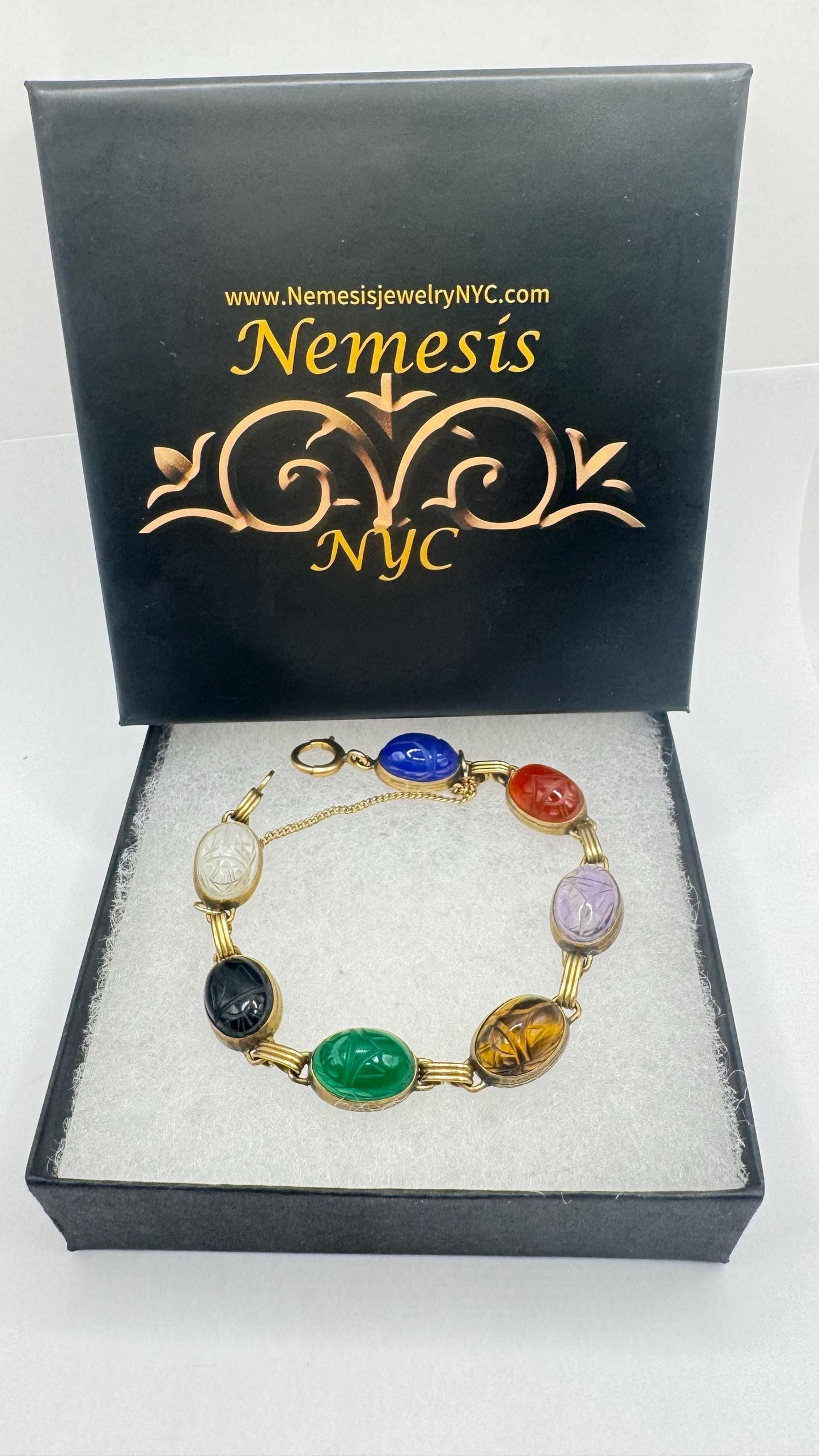 Vintage Scarab Bracelet Gold filled Carved Gemstones