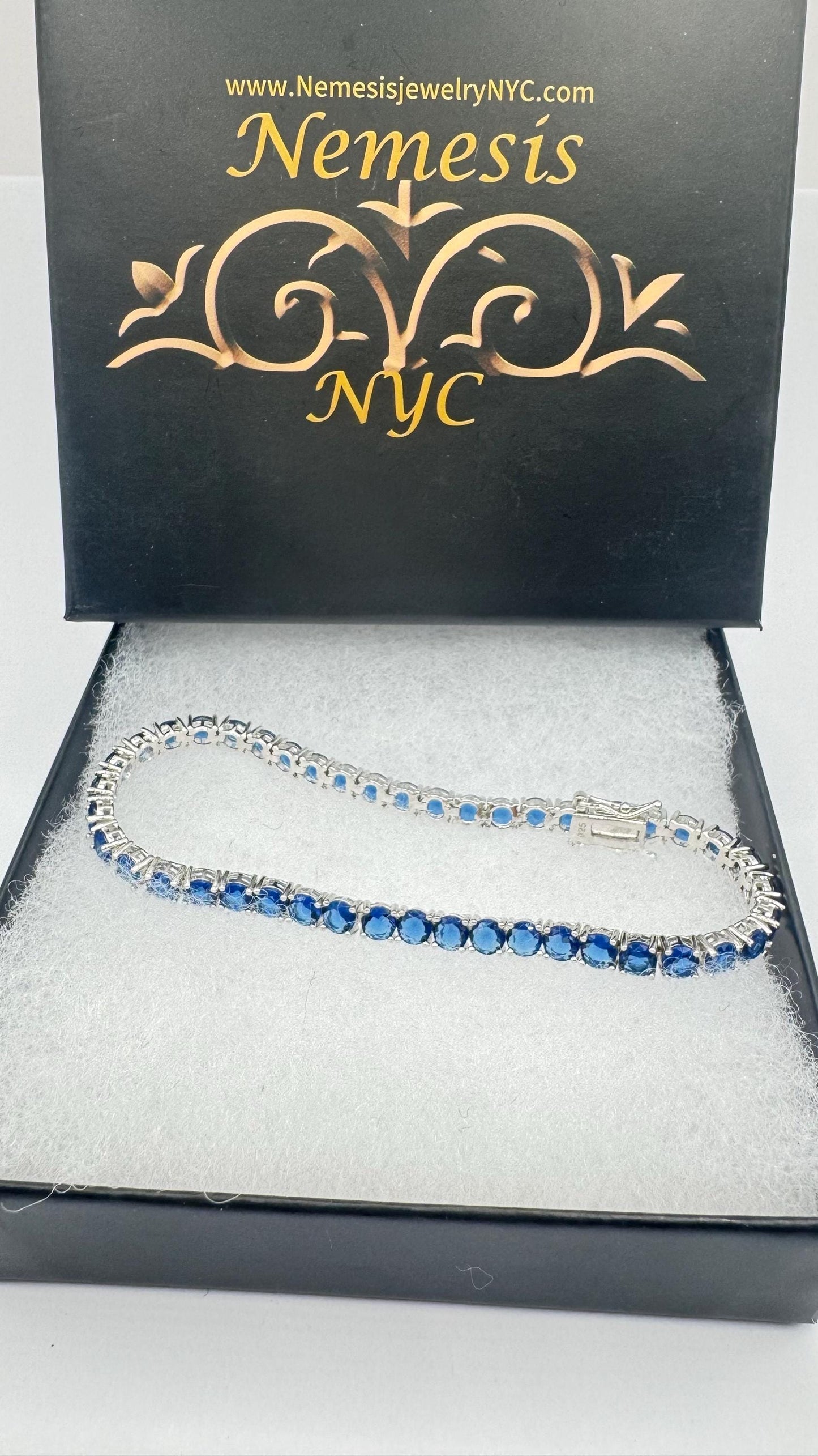 Vintage Blue Iolite 925 Sterling Silver Tennis Bracelet