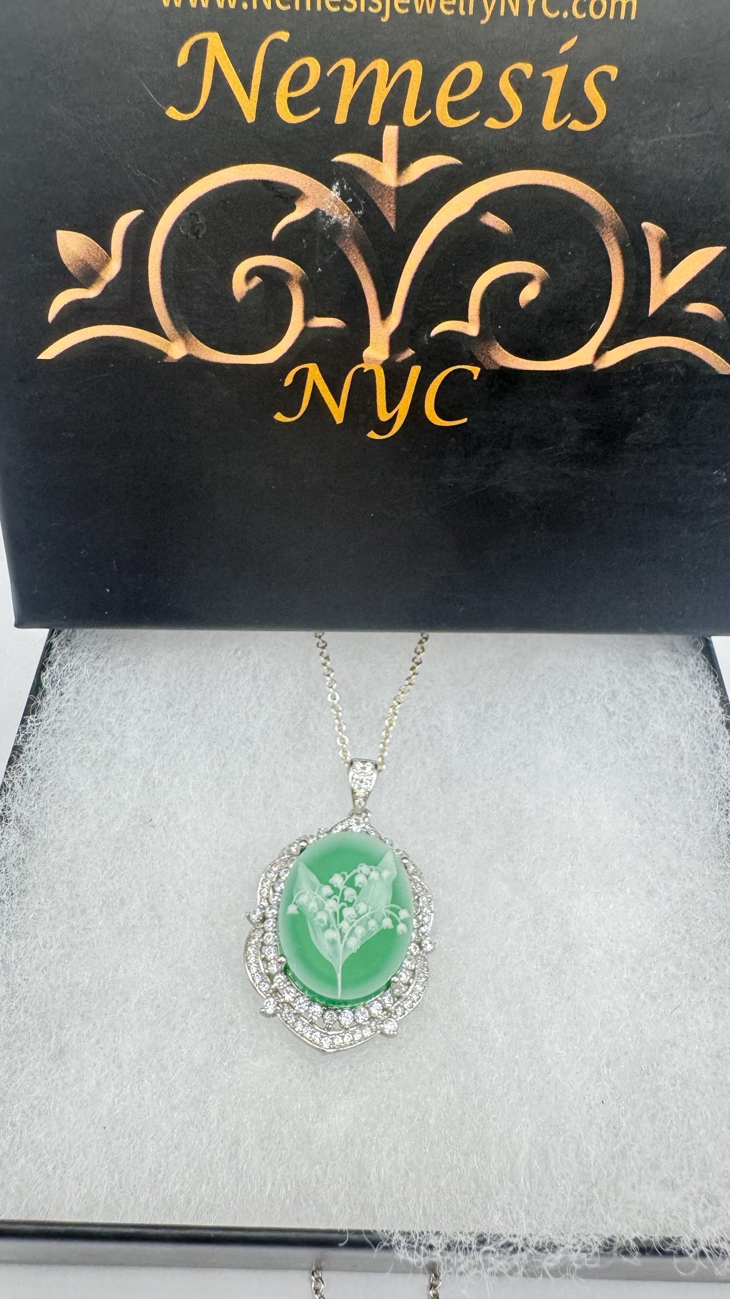 Vintage Carved Cameo Lily of the Valley 925 Sterling Silver Necklace Choker