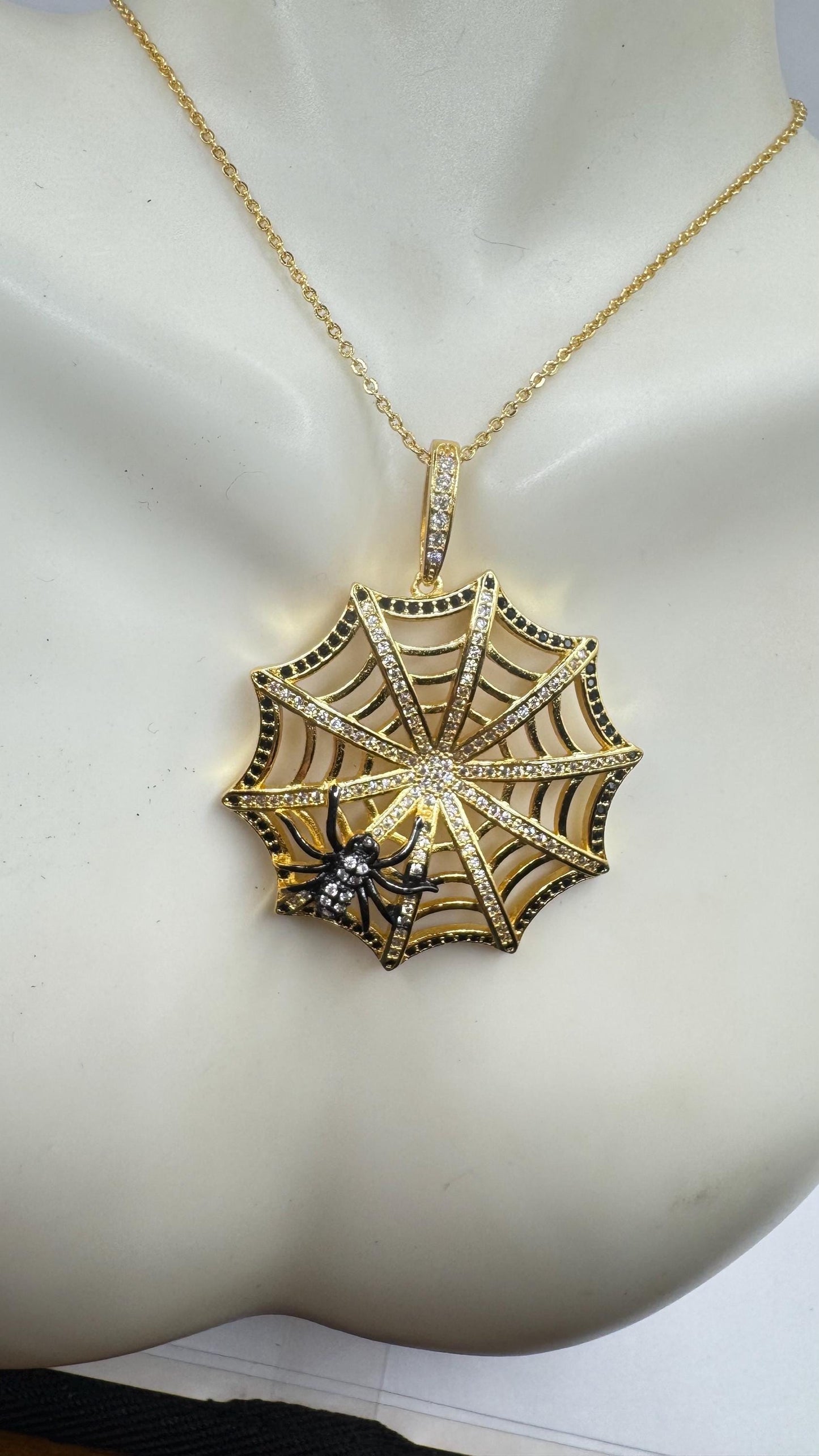 Vintage Handmade spider web Amulet Gold White Bronze Pendant