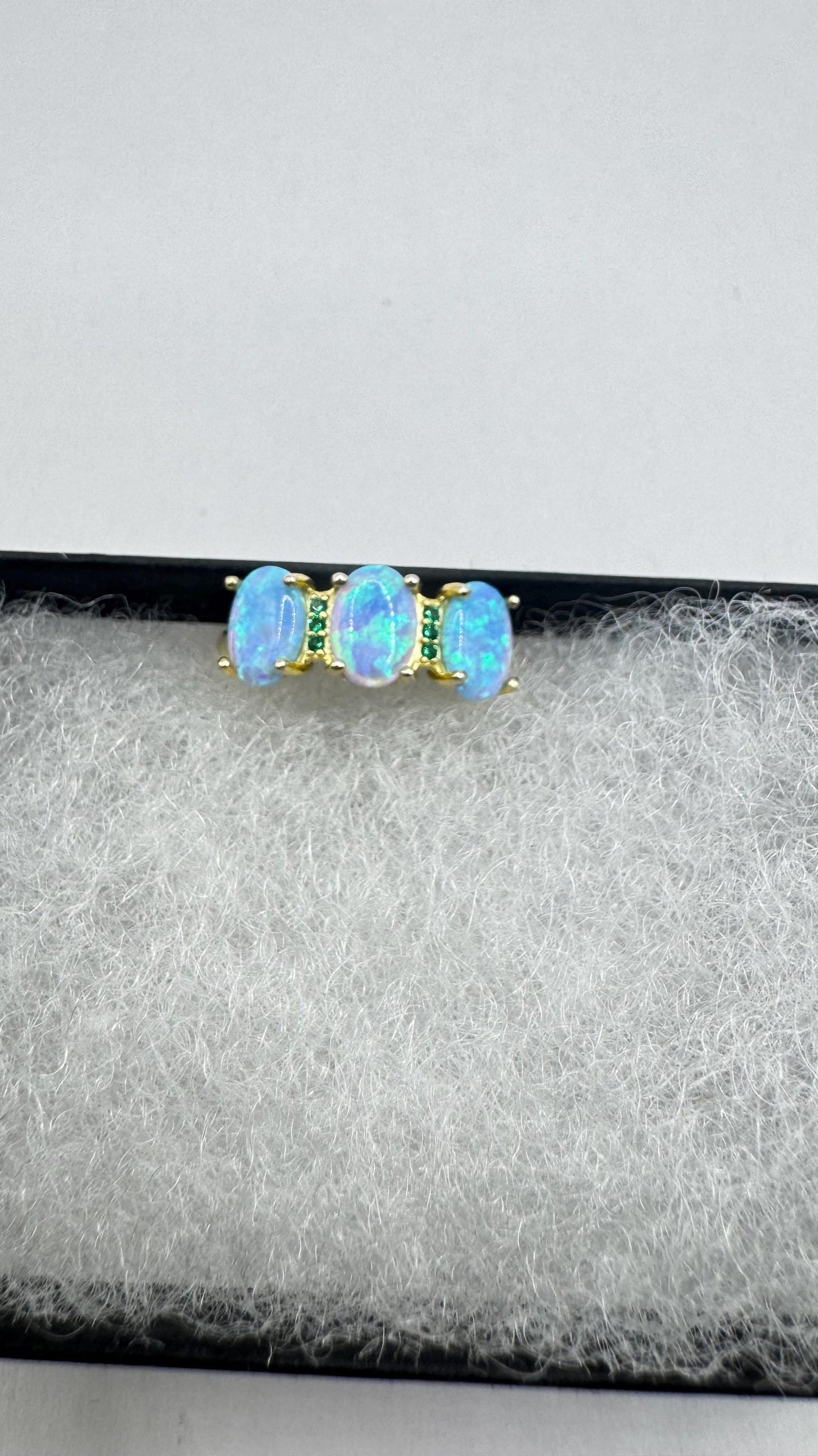 Vintage Fire Opal & Chrome Diopside Ring, 925 Sterling Silver