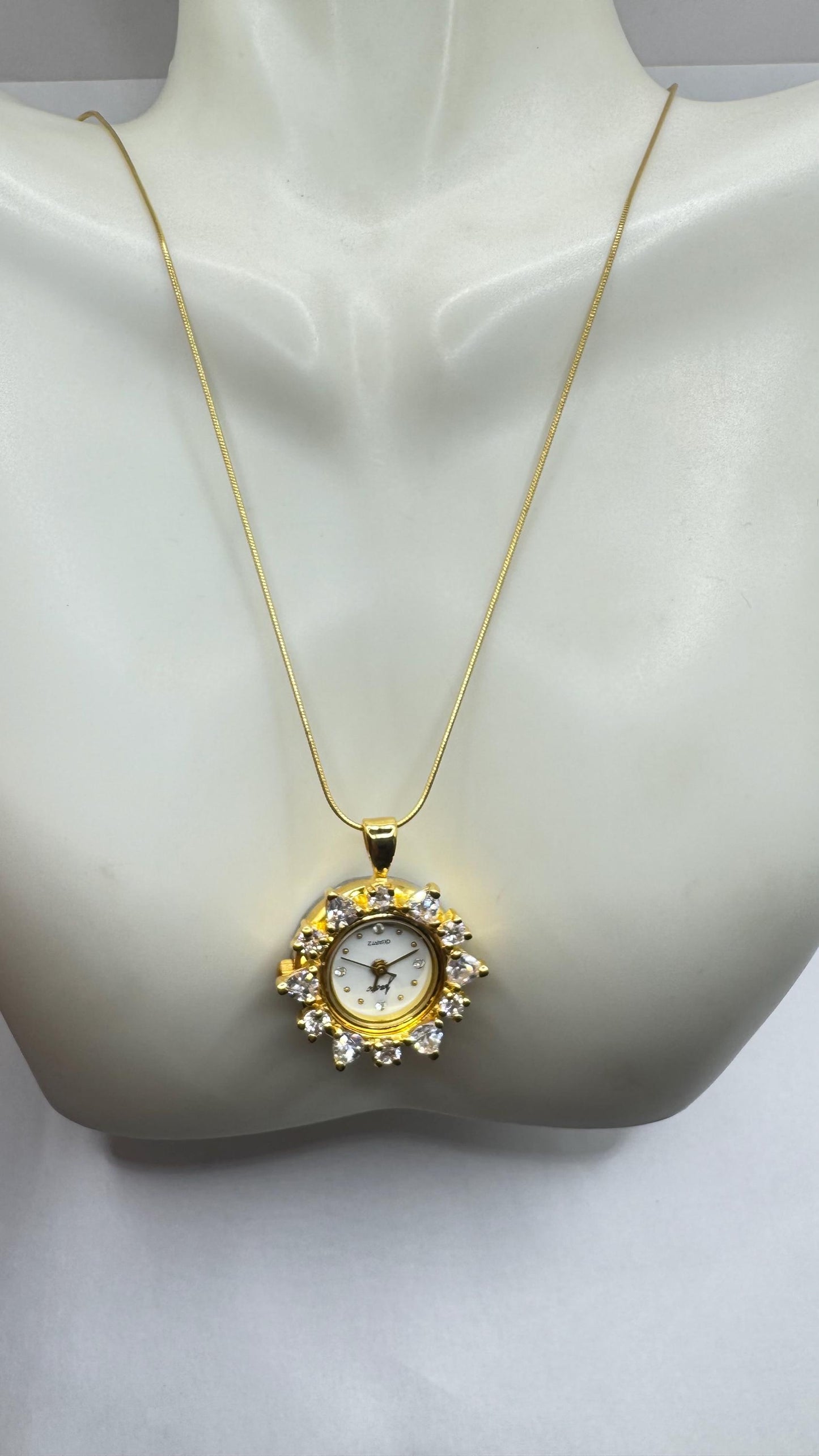 Vintage Watch Necklace 925 Sterling Silver Genuine Gemstone Antique Pendant