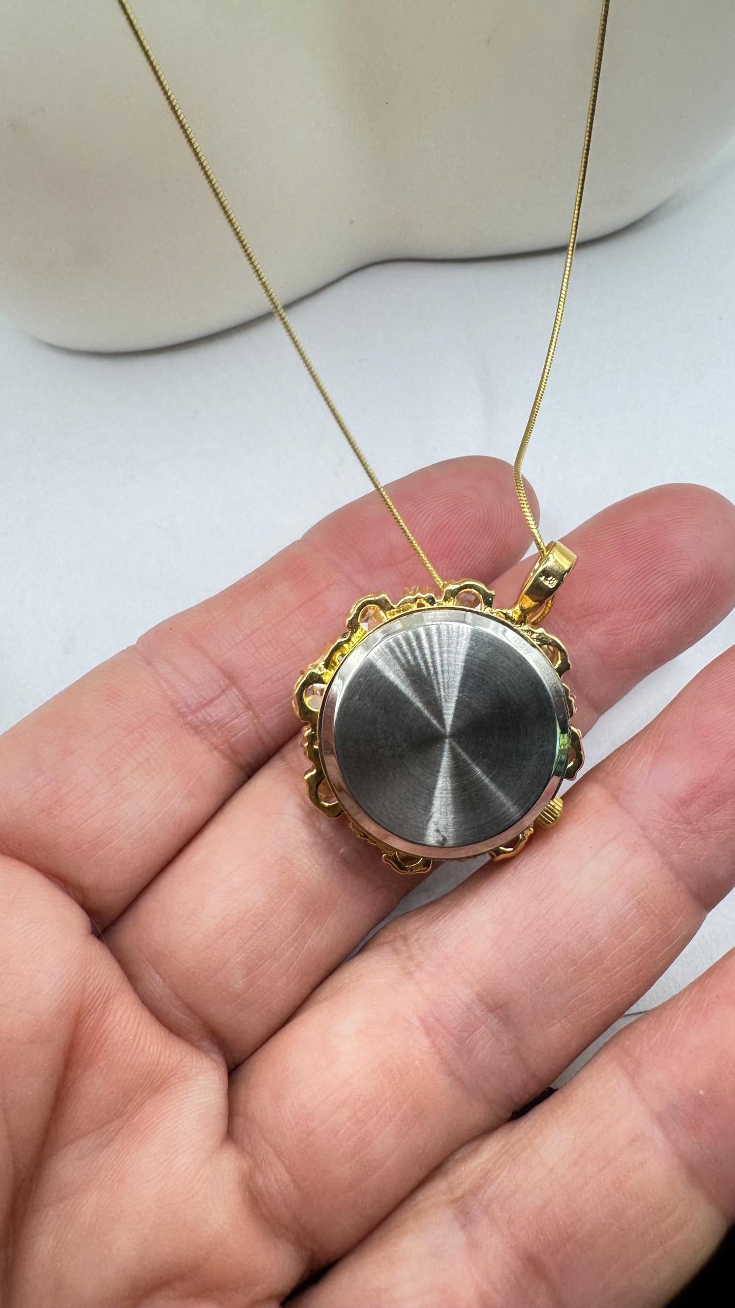 Vintage Watch Necklace 925 Sterling Silver Genuine Gemstone Antique Pendant