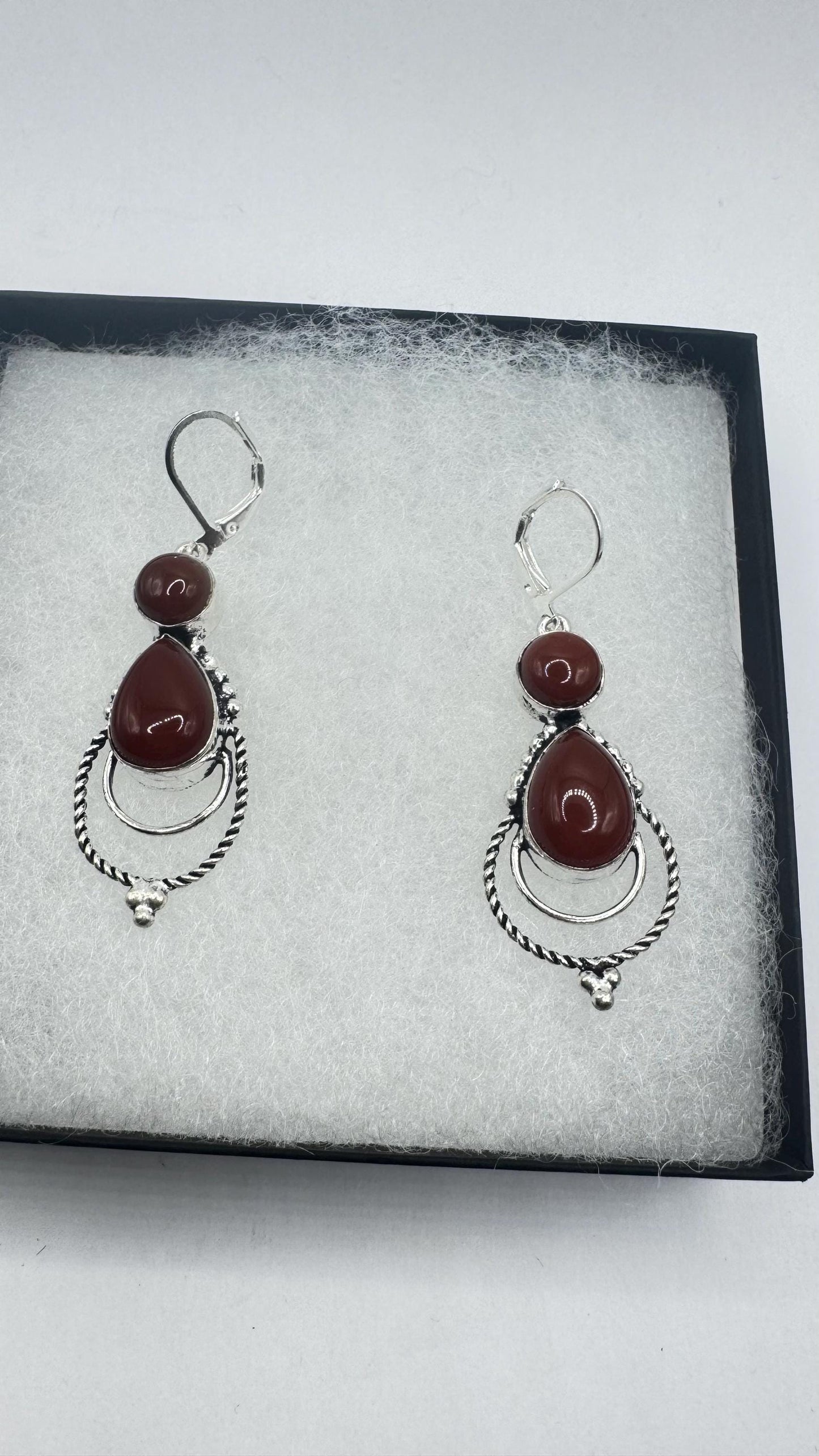Vintage Genuine are Carnelian 925 Sterling lever backs Silver Filligree Dangle Chandelier Earrings