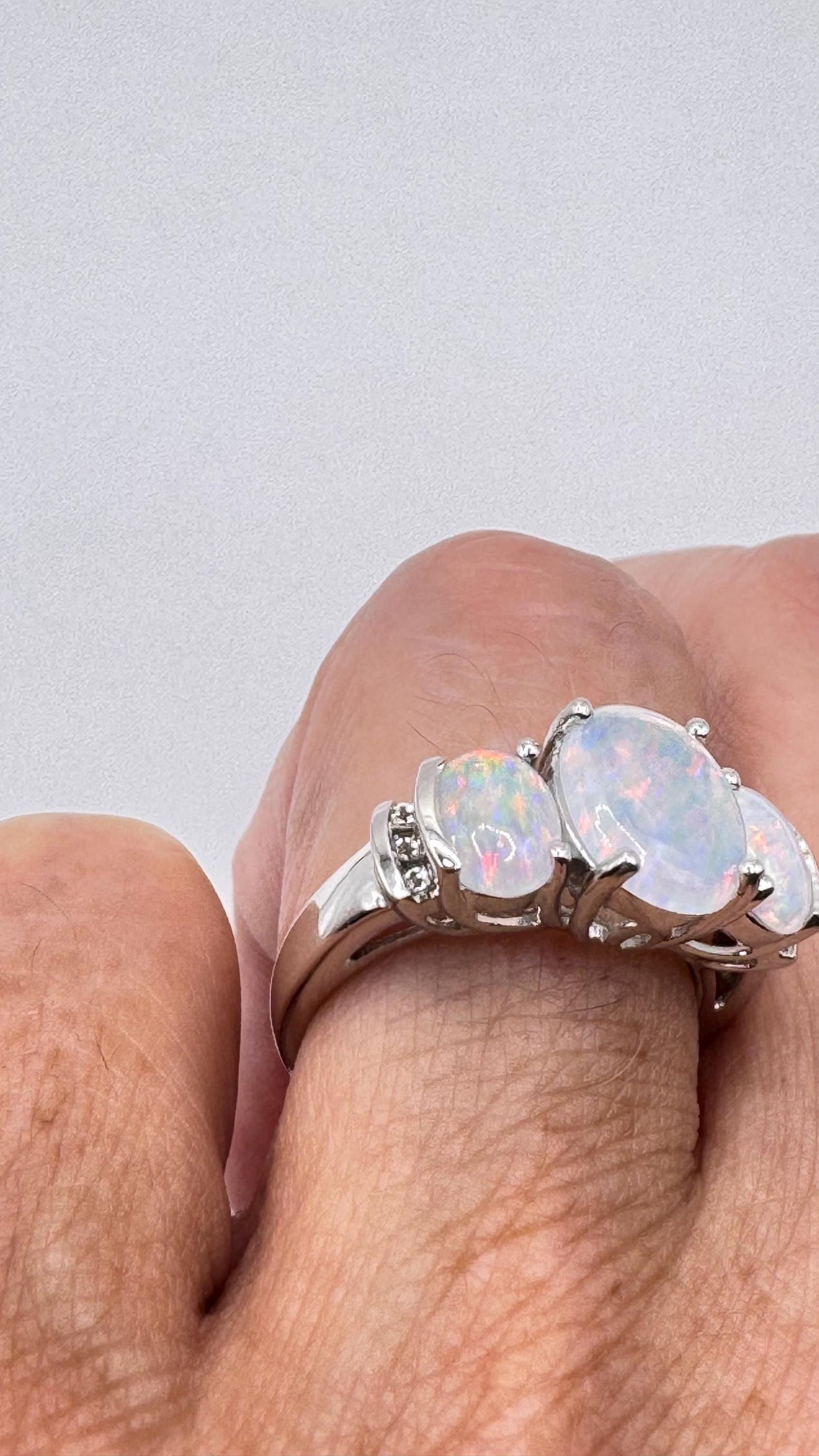 Vintage Fire Opal 925 Sterling Silver Diamond Chip Ring