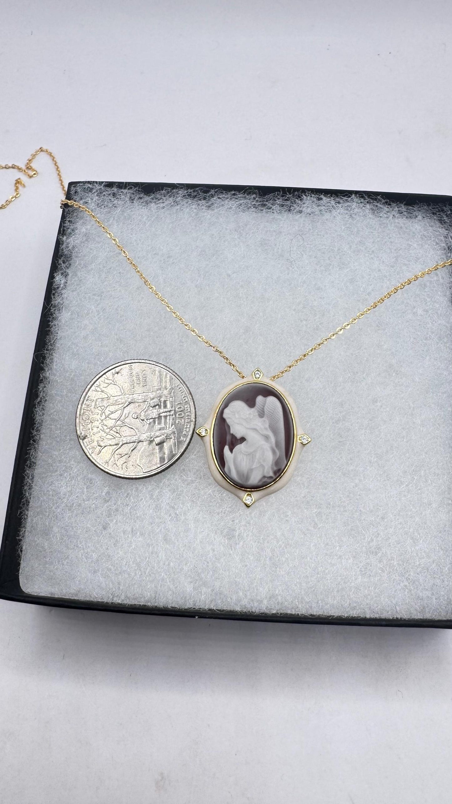 Vintage Carved Angel Onyx Cameo Gold 925 Sterling silver Necklace Choker