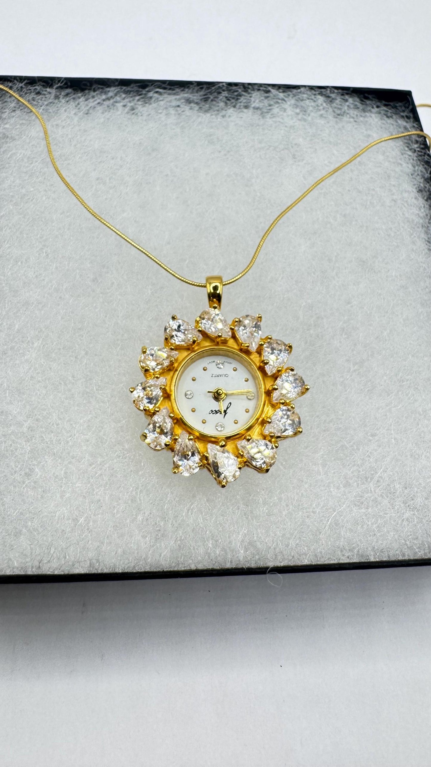 Vintage Watch Necklace 925 Sterling Silver Genuine Gemstone Antique Pendant