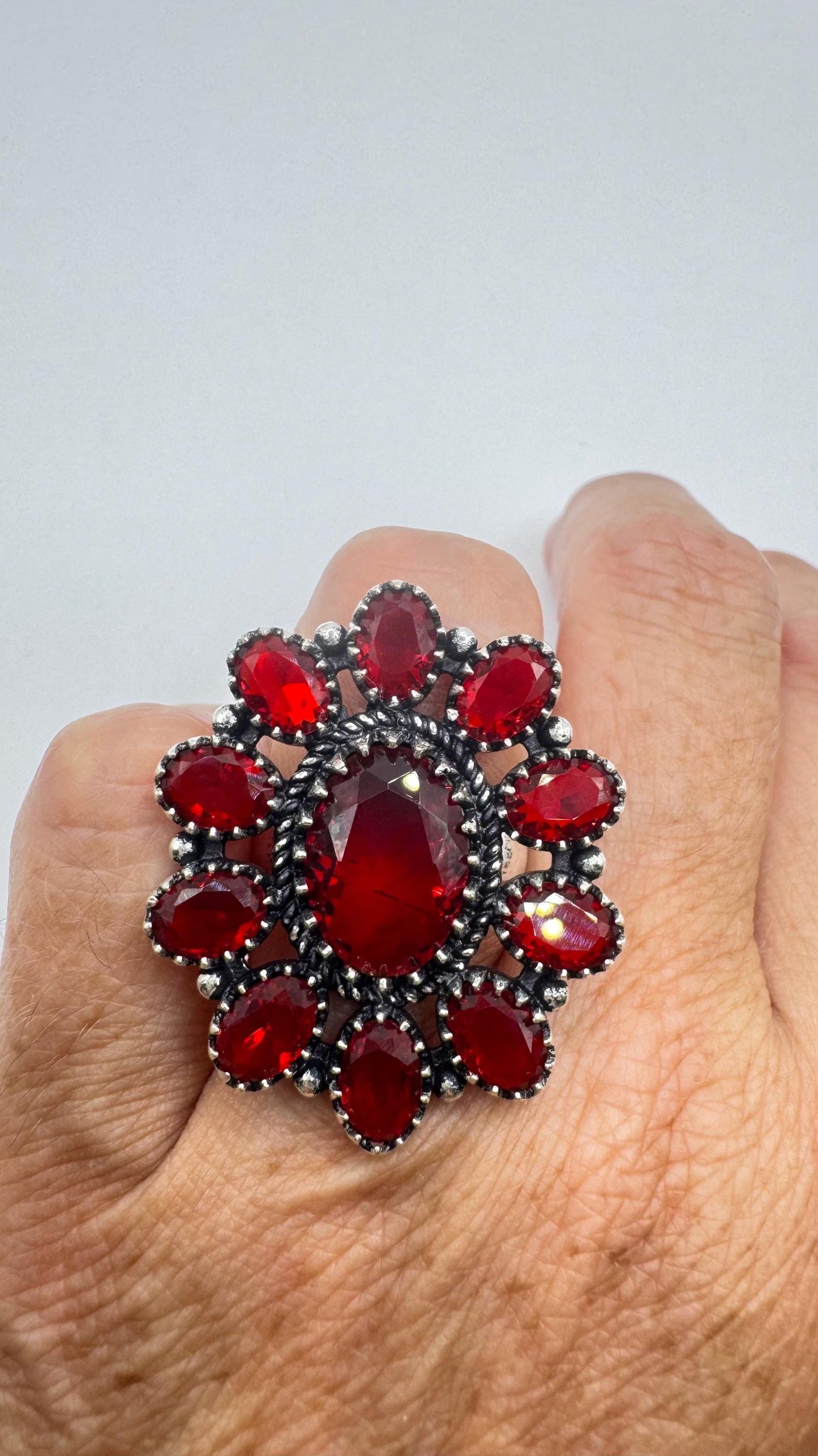 Vintage Ruby red vintage Art Glass Cocktail ring size 6.75